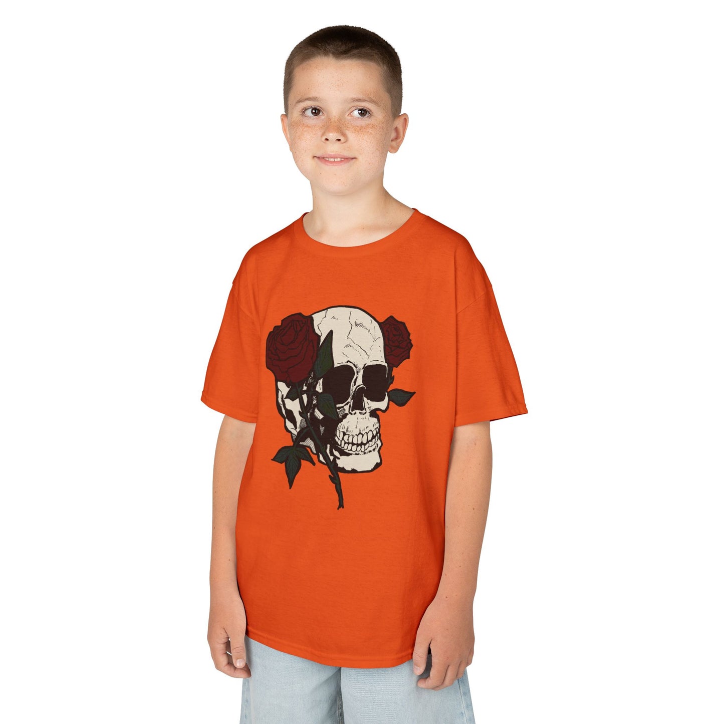 Kids Heavy Cotton Tee - Skull and Roses Graphic Tee for Trendy Kids