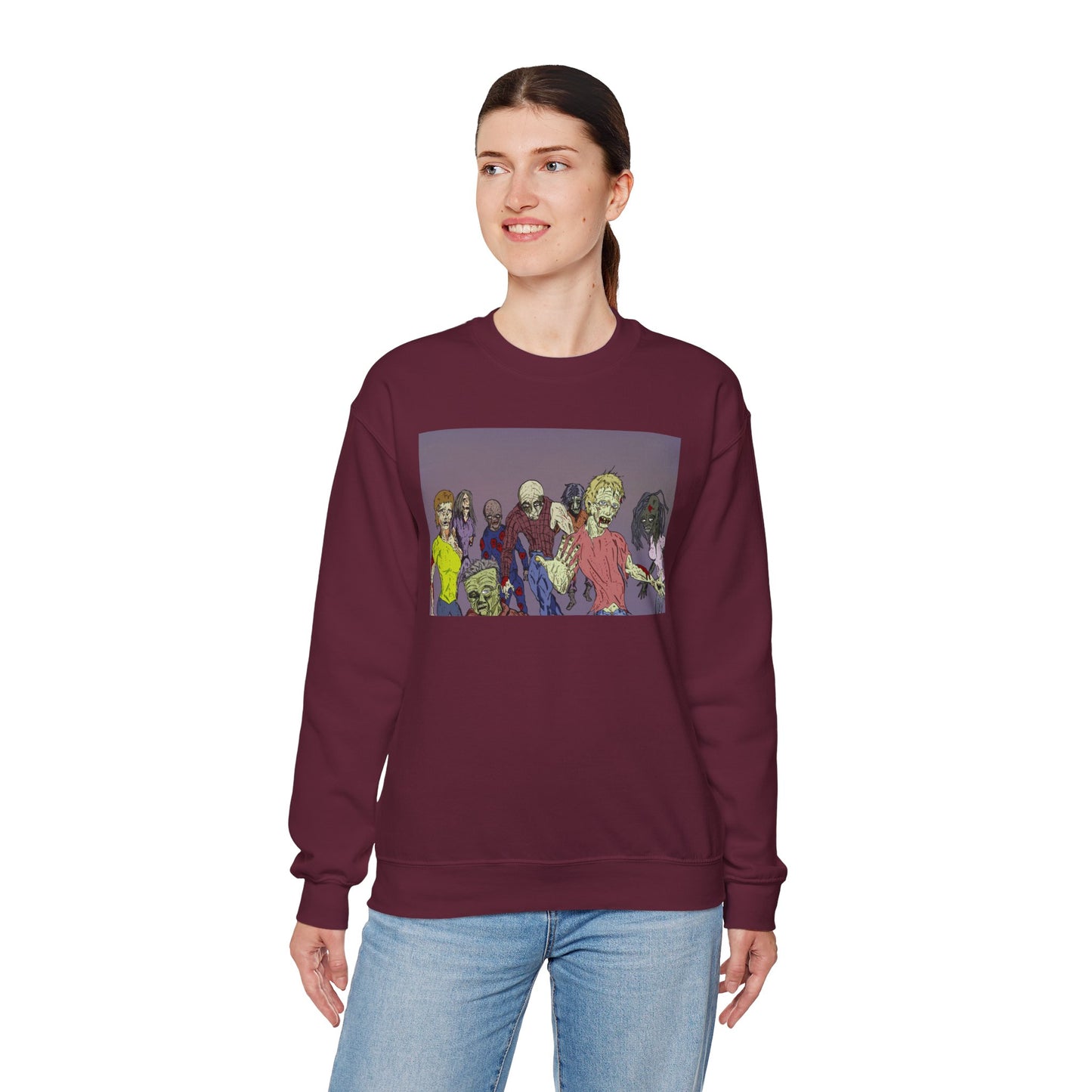 Zombie-Themed Unisex Crewneck Sweatshirt - Perfect for Halloween and Horror Lovers