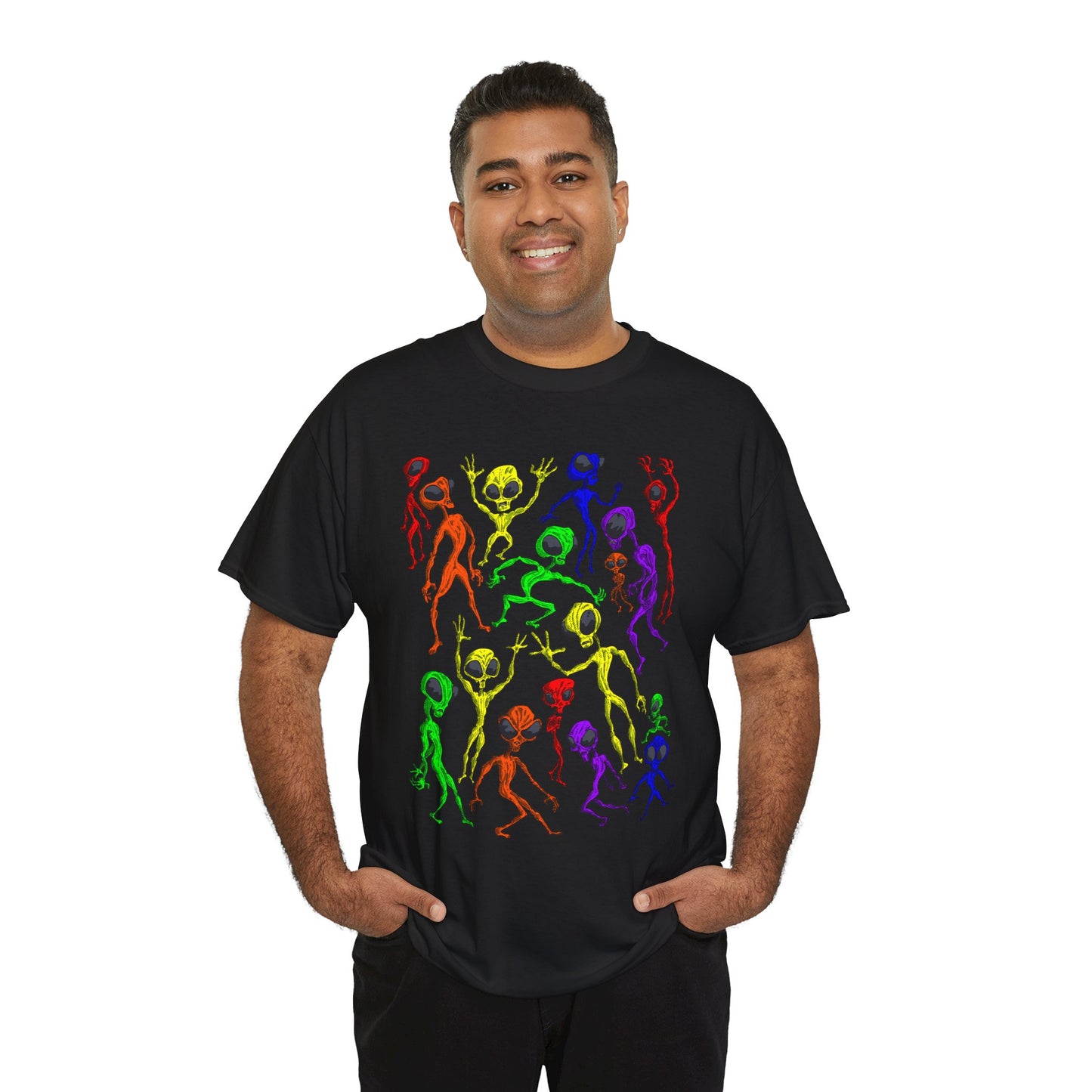 Rainbow Alien Dance Party Unisex Tee - Cosmic Sci-Fi Shirt