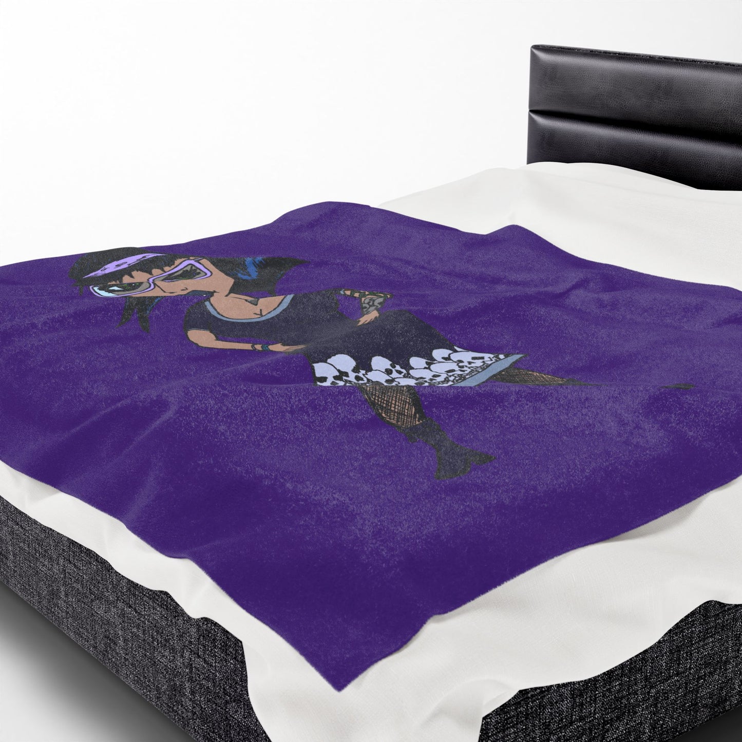 Goth Girl Velveteen Plush Blanket – Purple Skull Hem Cozy Throw
