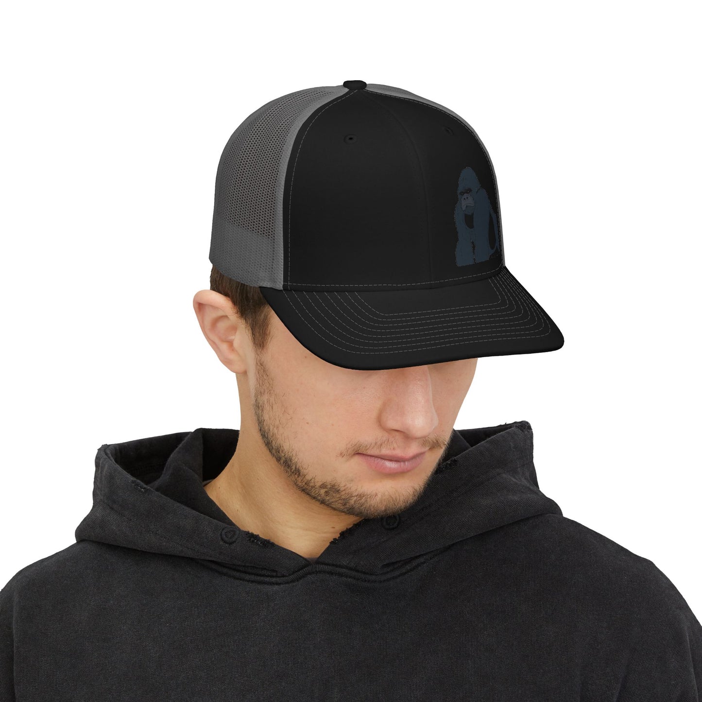 Gorilla Embroidered Snapback Trucker Cap — Casual Wildlife Hat for Outdoors & Everyday Wear