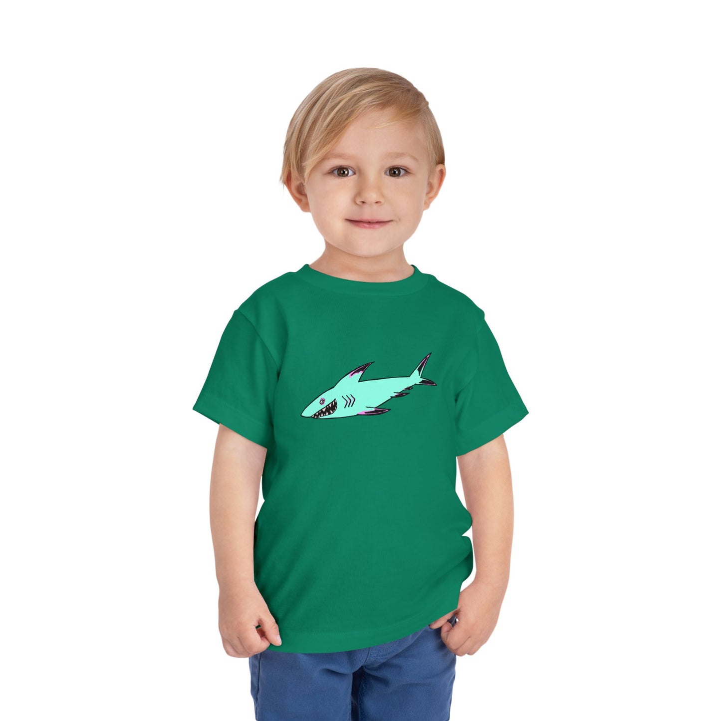 Toddler Tee — Cute Teal Shark Graphic Kids T‑Shirt