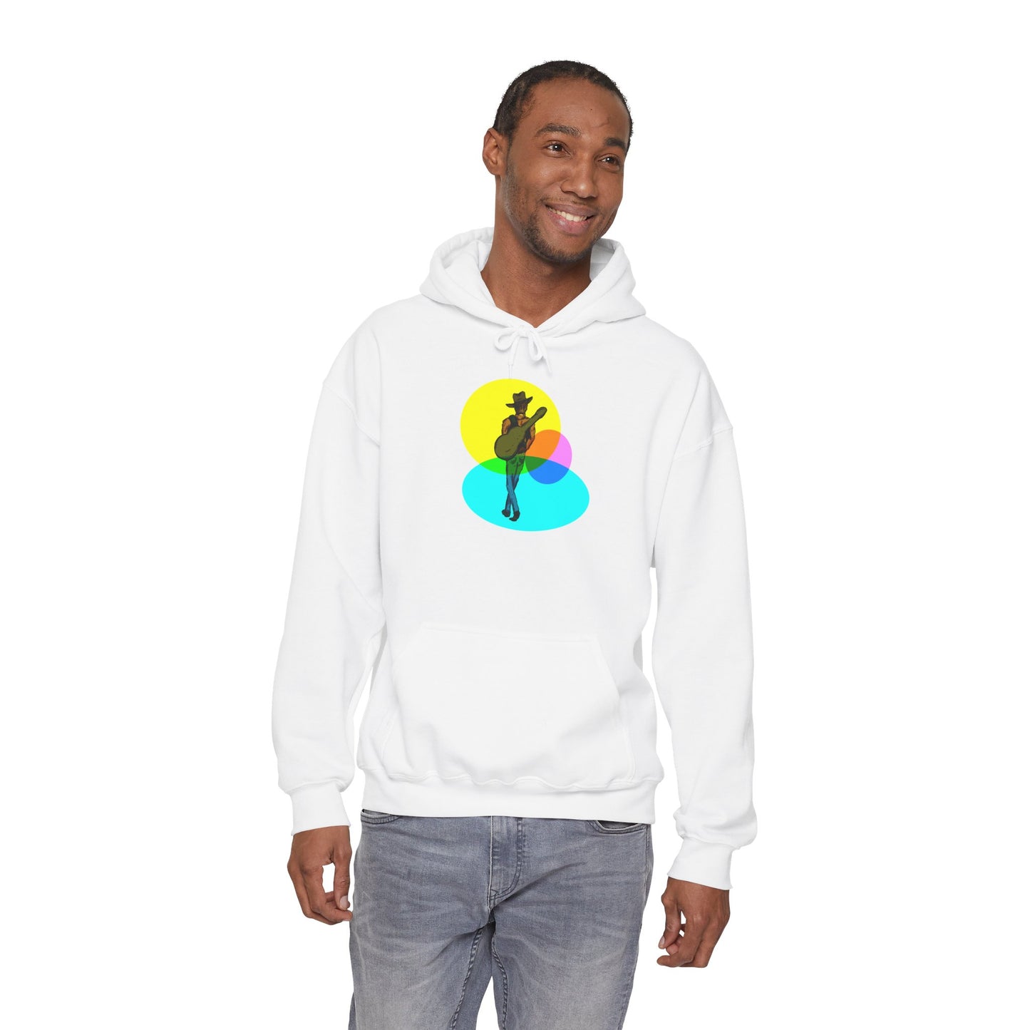 Cowboy with Guitar Hoodie — Colorful Retro Music Graphic Sweatshirt