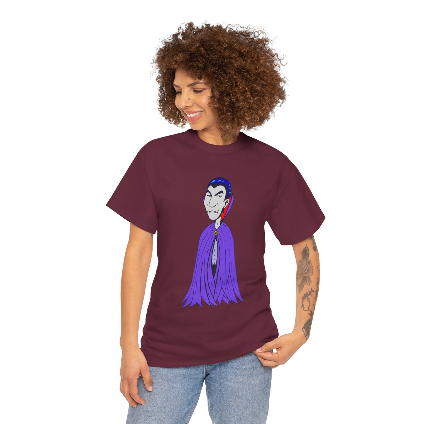 Vampire Cartoon Tee - Cute Purple Cloak Dracula Graphic T-Shirt