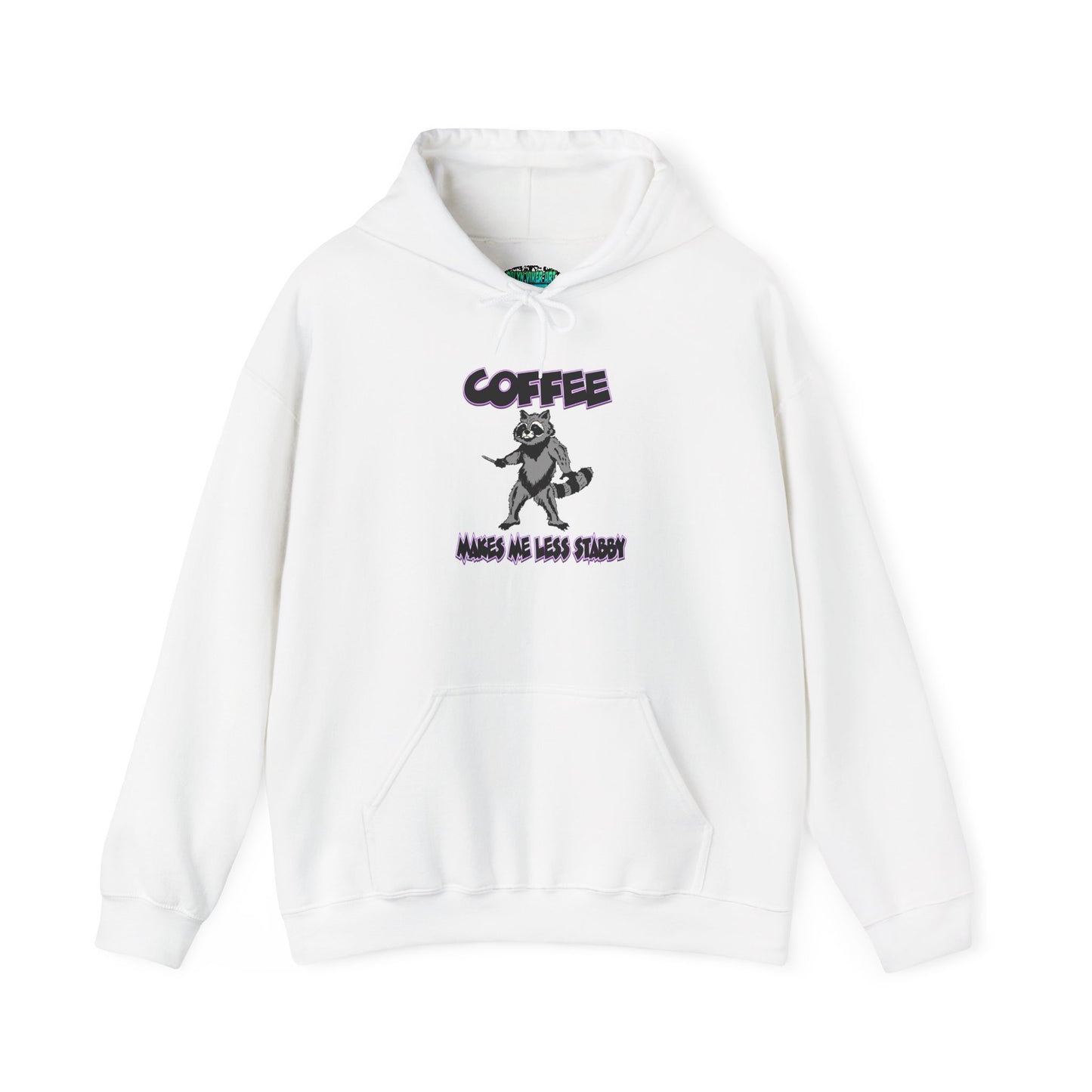 Coffee Makes Me Less Stabby Themed Unisex Hoodie with Fun Raccoon Design, Perfect for Coffee Lovers, Gift for Birthdays, Chill Days, Cozy Sweater