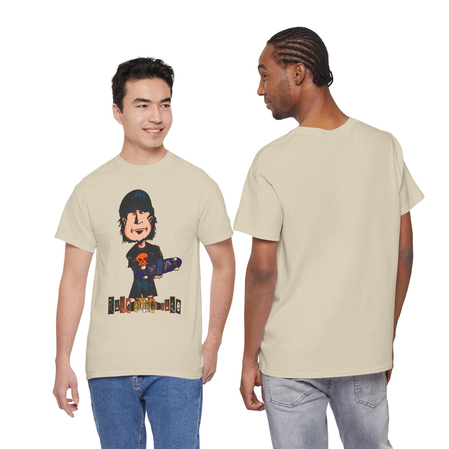 Rude Skater Dude Cartoon Skate Punk T-Shirt — Skateboarding Tee with Skull Design
