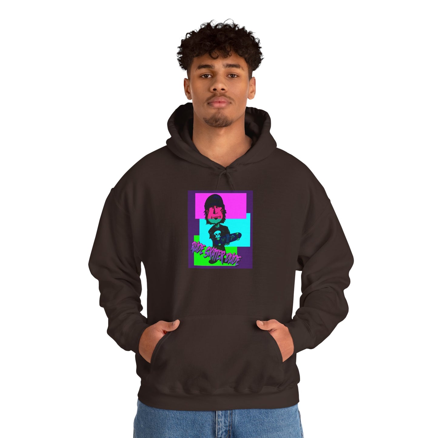 Retro Neon Rude Skater Dude Hoodie — Streetwear