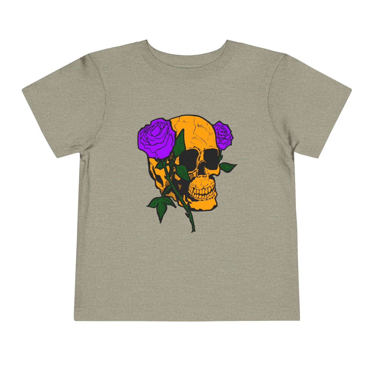 Toddler Tee — Orange Skull with Purple Roses Graphic