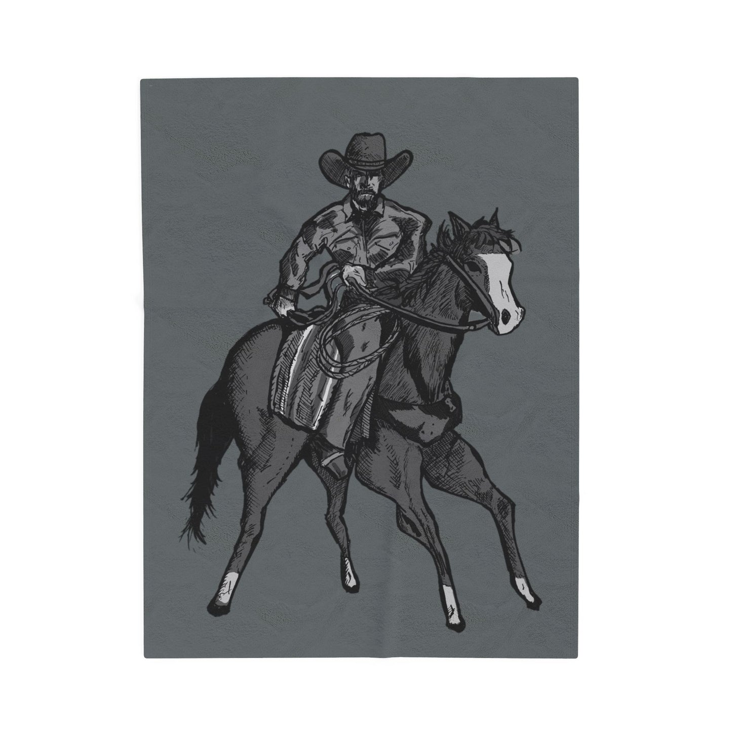 Cowboy Horse Velveteen Plush Blanket – Western Rodeo Throw for Horse Lovers