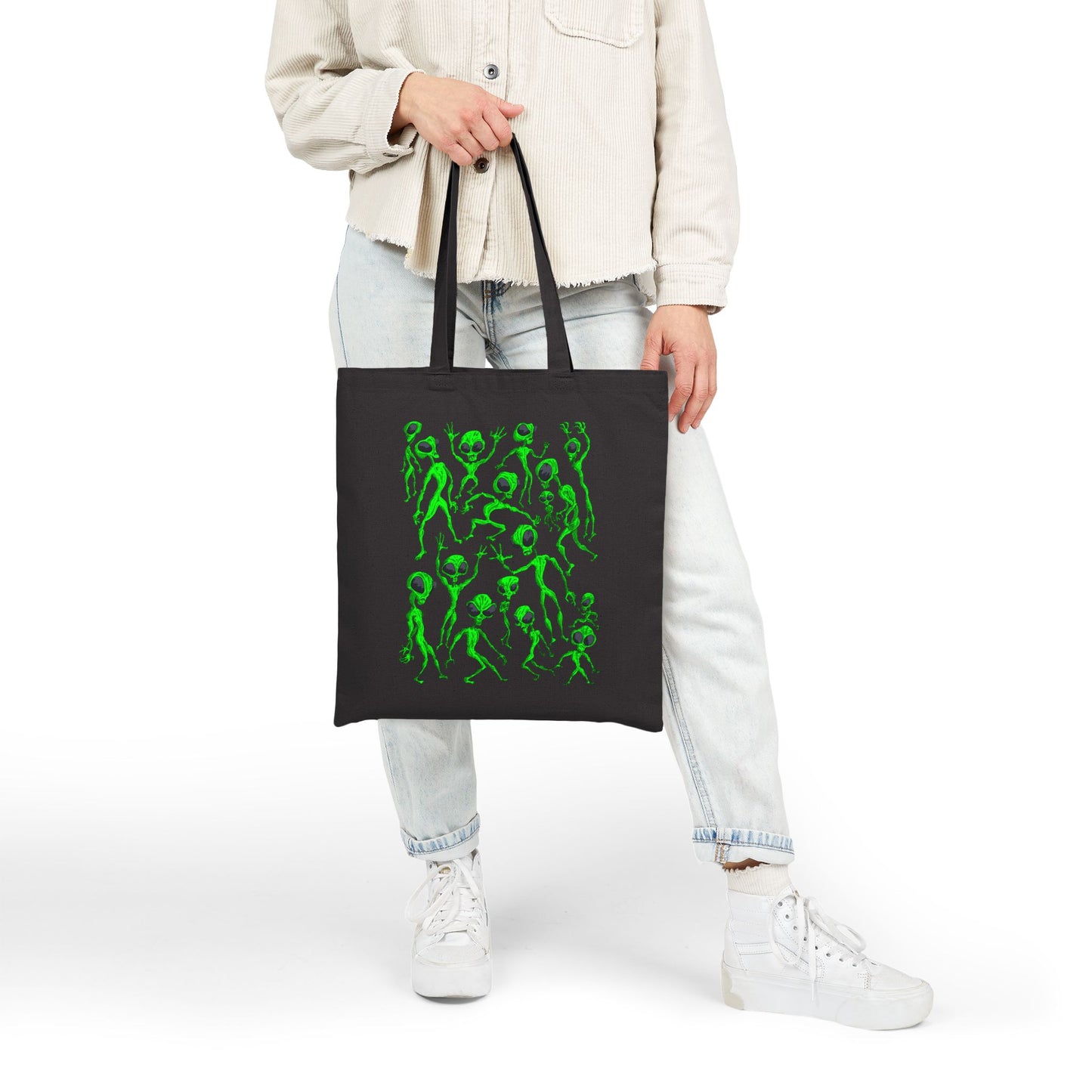 Alien Dance Party - Canvas Tote Bag — Playful Dancing Green Aliens Illustration Tote