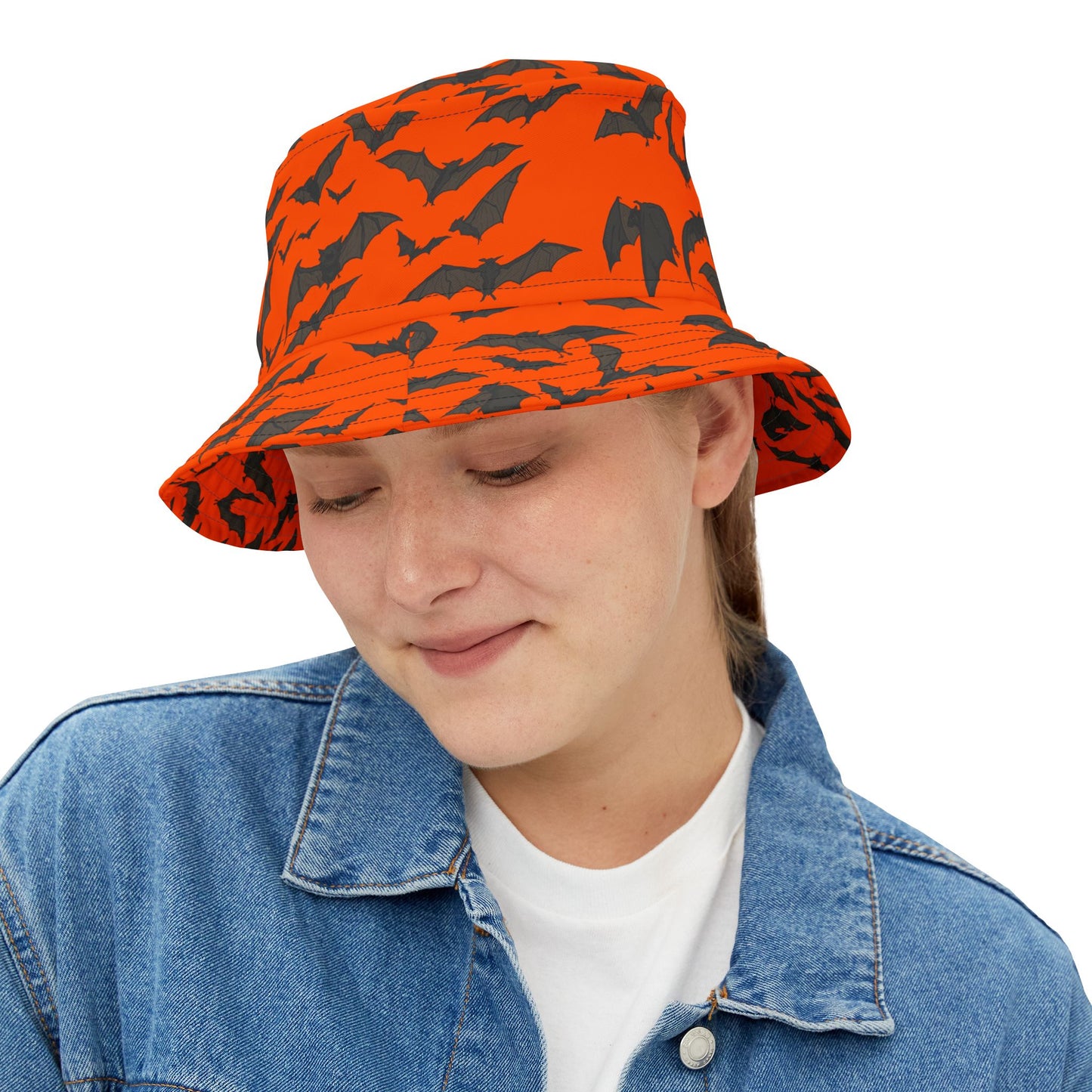Halloween Bat Print Bucket Hat, Unisex Fashion Accessory, Perfect for Costumes and Fall Outings