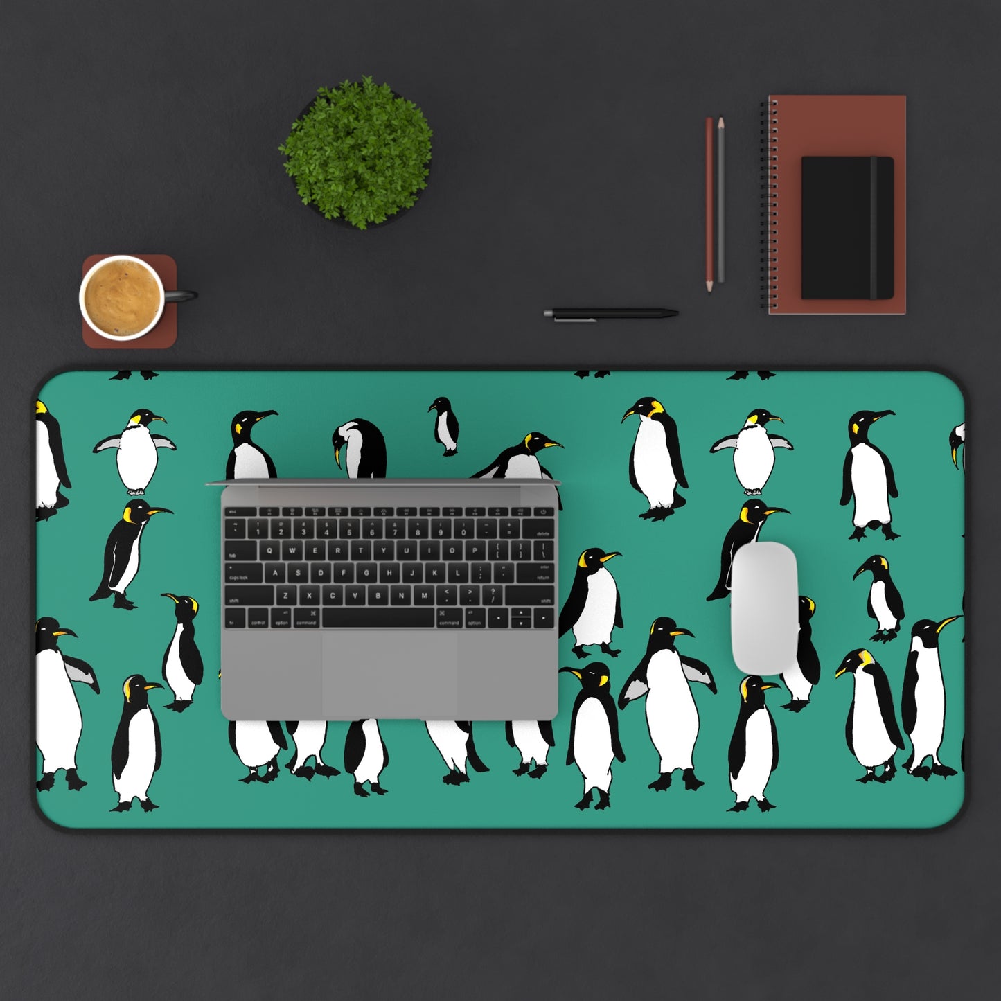 Rookery of Penguins - Greenish - Desk Mat