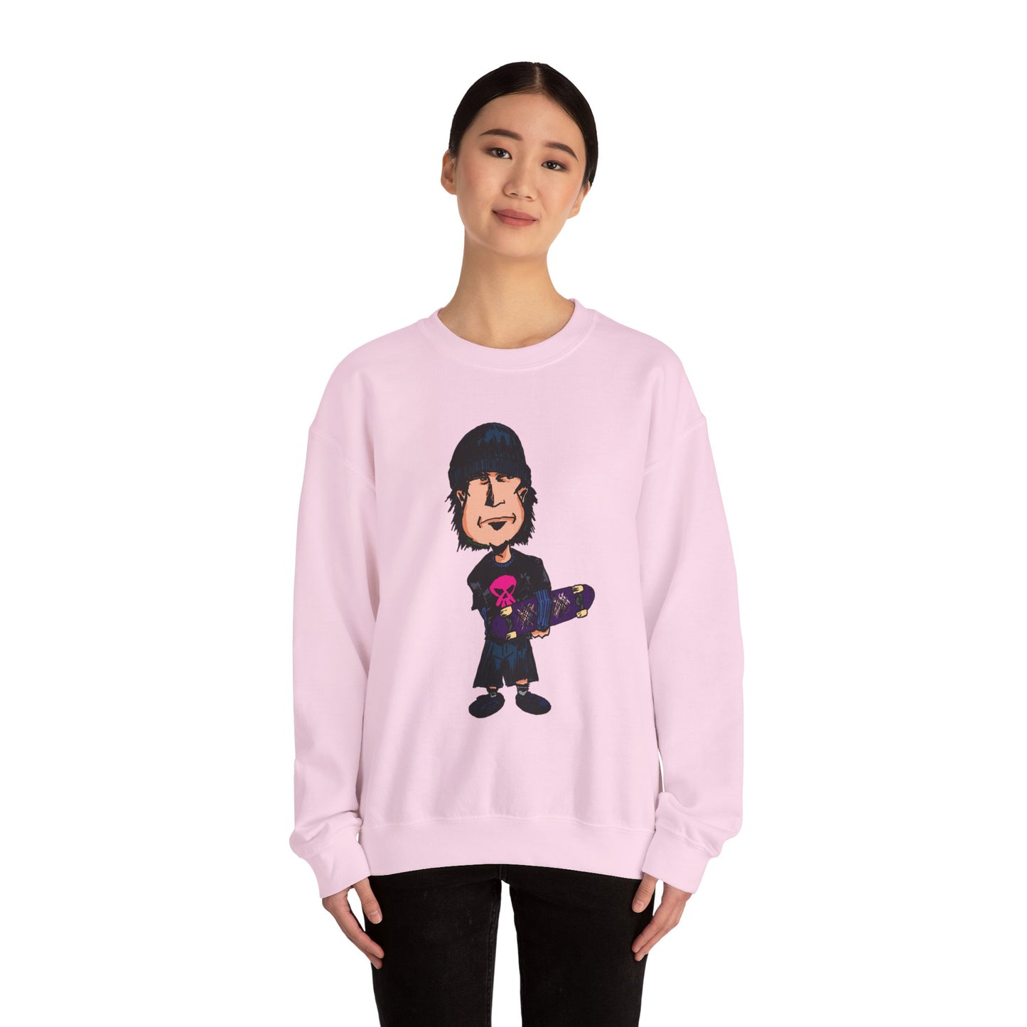 Rude Skater Dude - Skate Punk - Cartoon Skater Crewneck Sweatshirt – Cute Skateboarder Graphic Pullover