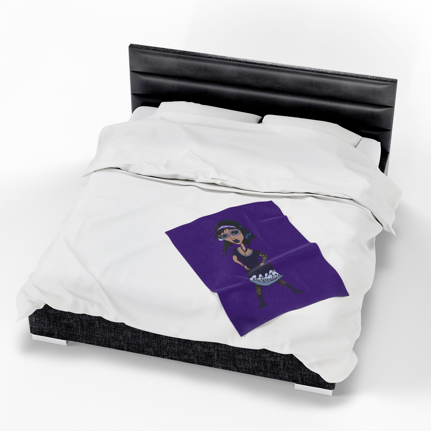 Goth Girl Velveteen Plush Blanket – Purple Skull Hem Cozy Throw