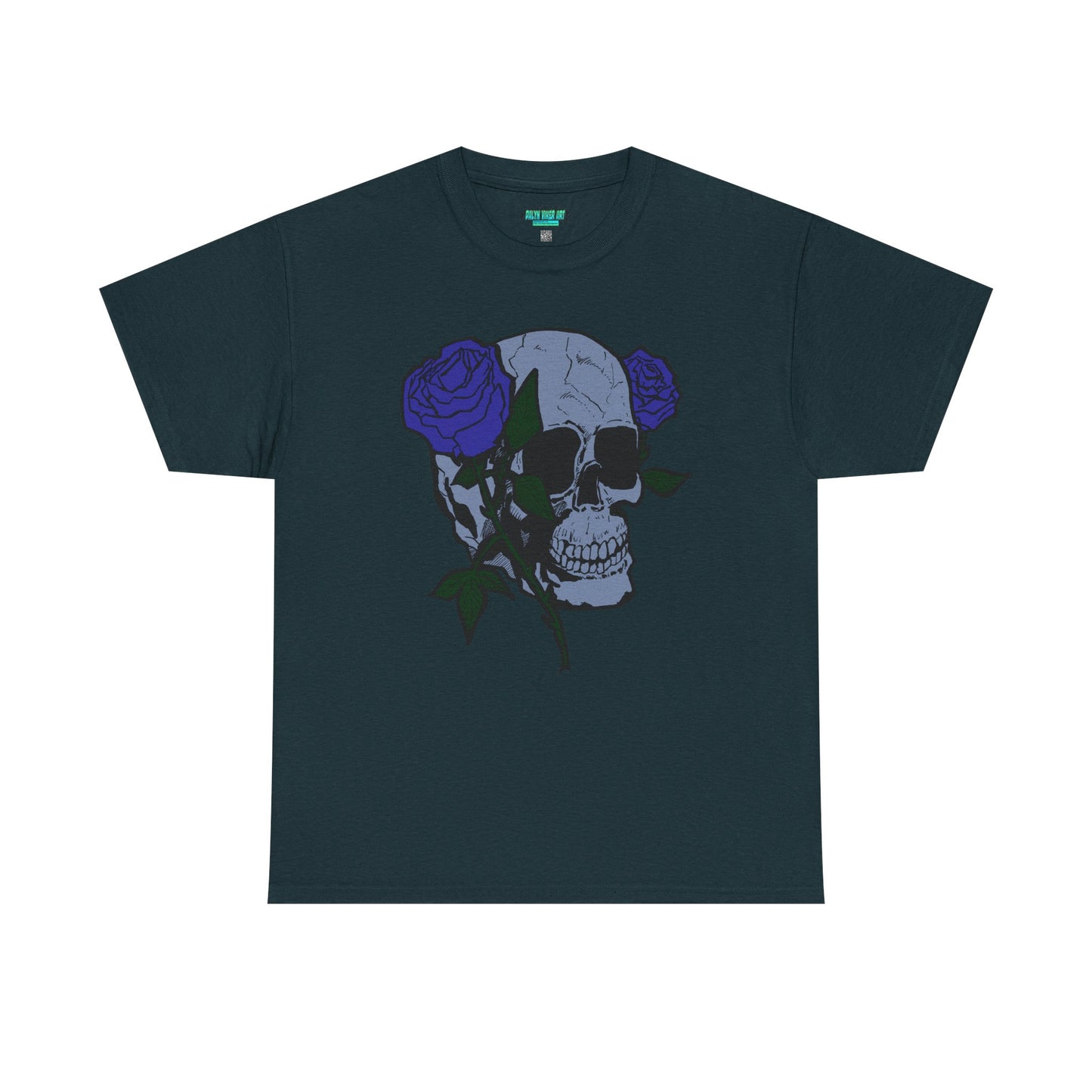 Unisex Heavy Cotton Tee with Skull and Rose Design - Edgy Streetwear Top