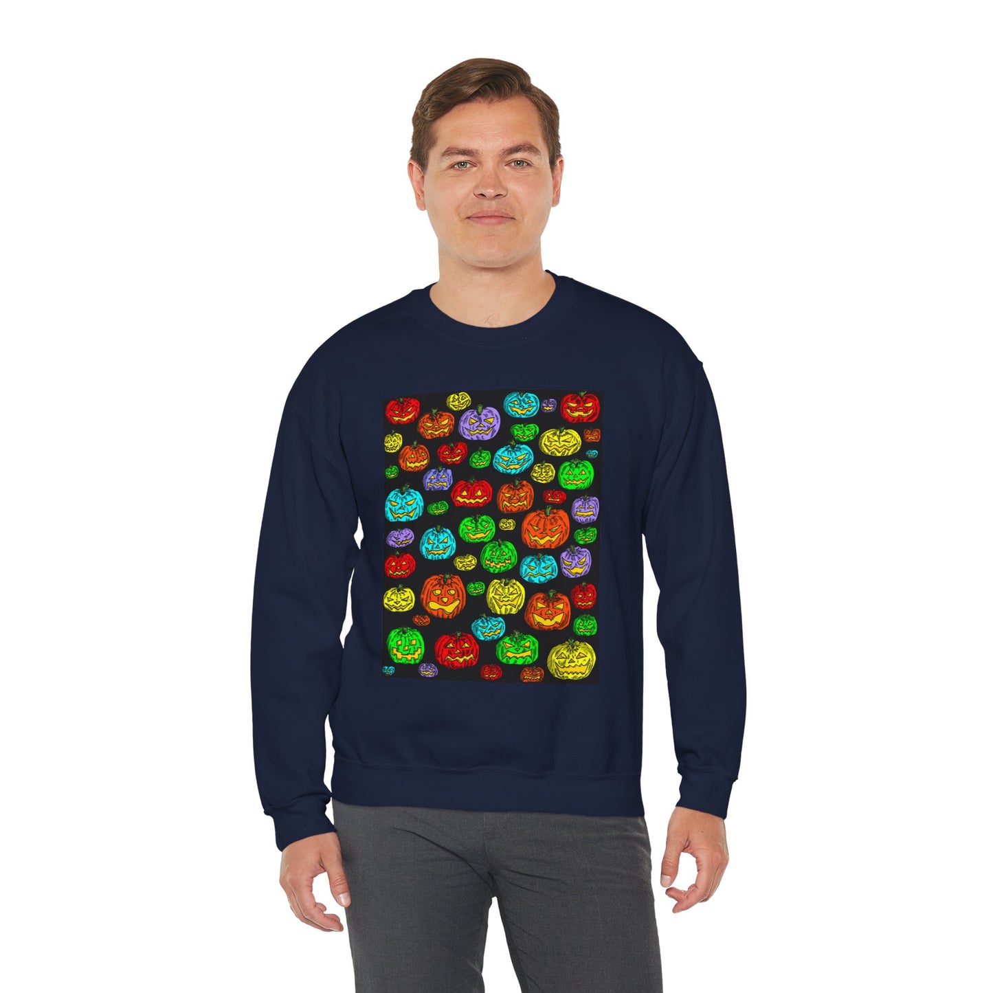 Halloween Colorful Pumpkin Graphic Crewneck Sweatshirt
