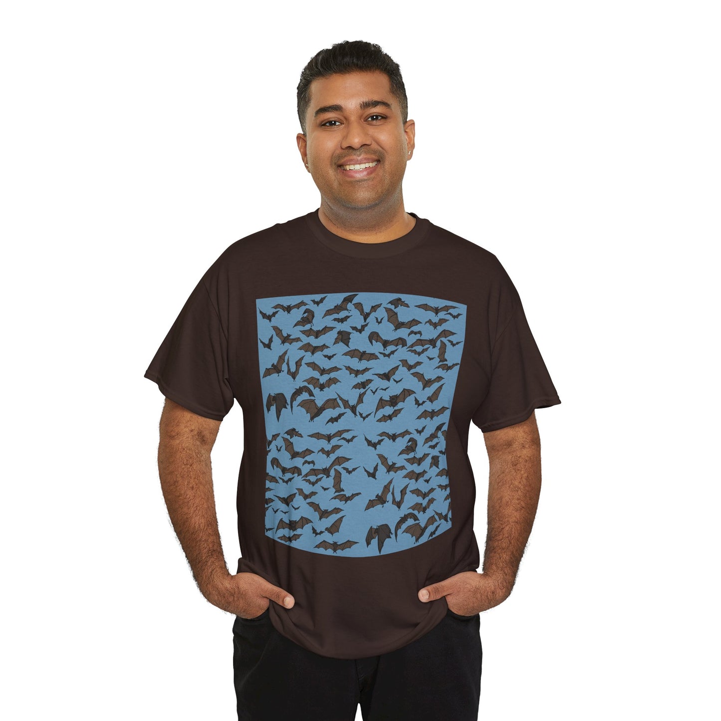 Unisex Bat Print Cotton Tee, Casual Graphic Tee, Halloween Apparel, Unique Gift for Animal Lovers, Stylish Everyday Wear