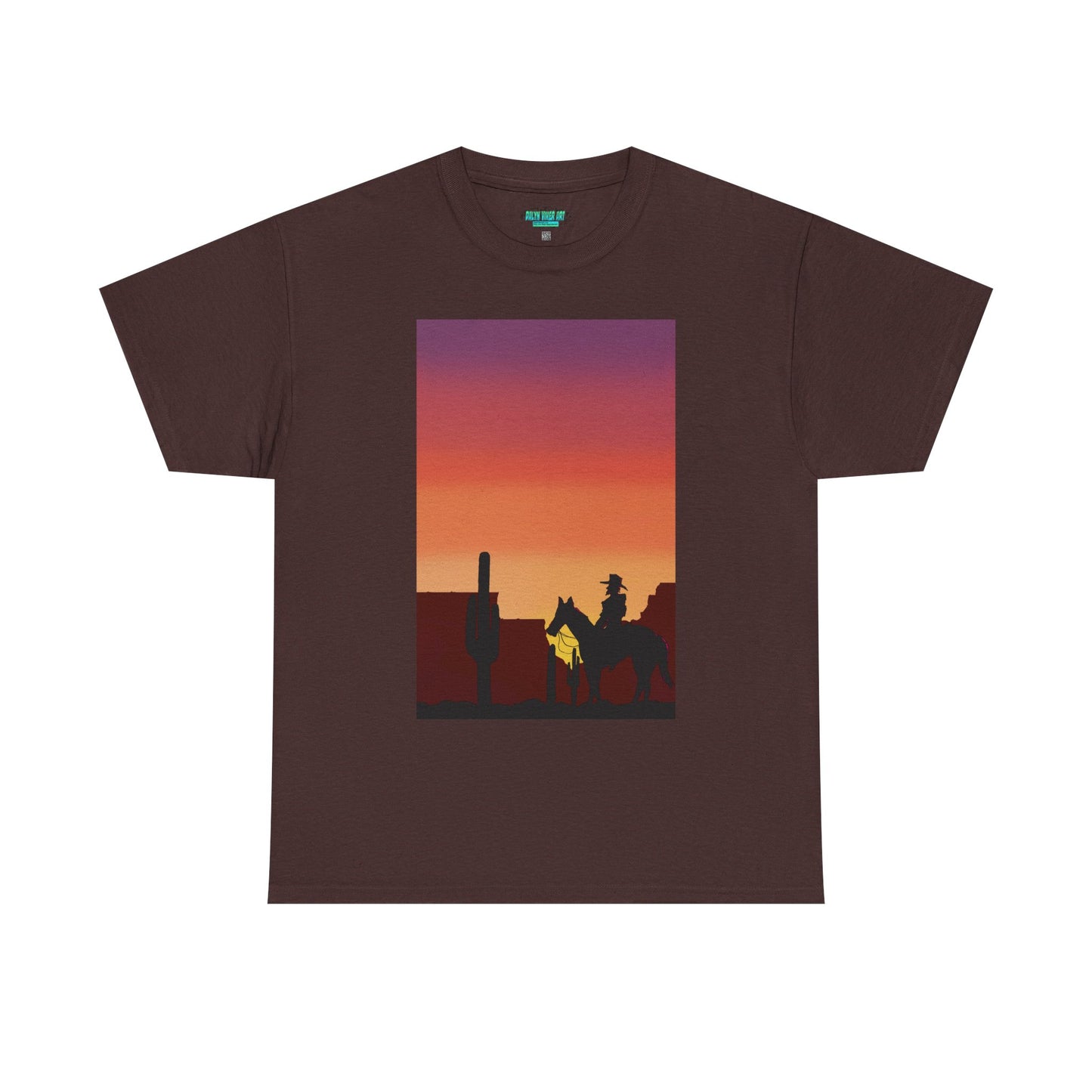 Sunset Cowboy Unisex Heavy Cotton Tee - Western Graphic Tee for Nature Lovers