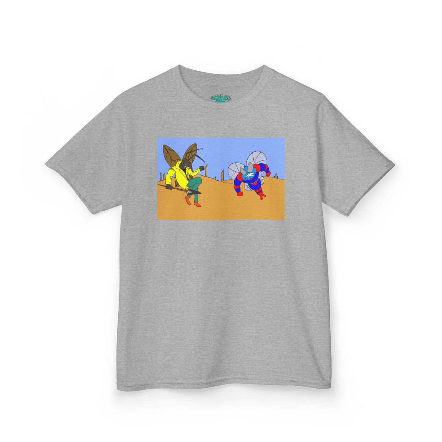 Astro-Fly and Wasp Warrior Kids Tee — Colorful Desert Beetle Cartoon Illustration