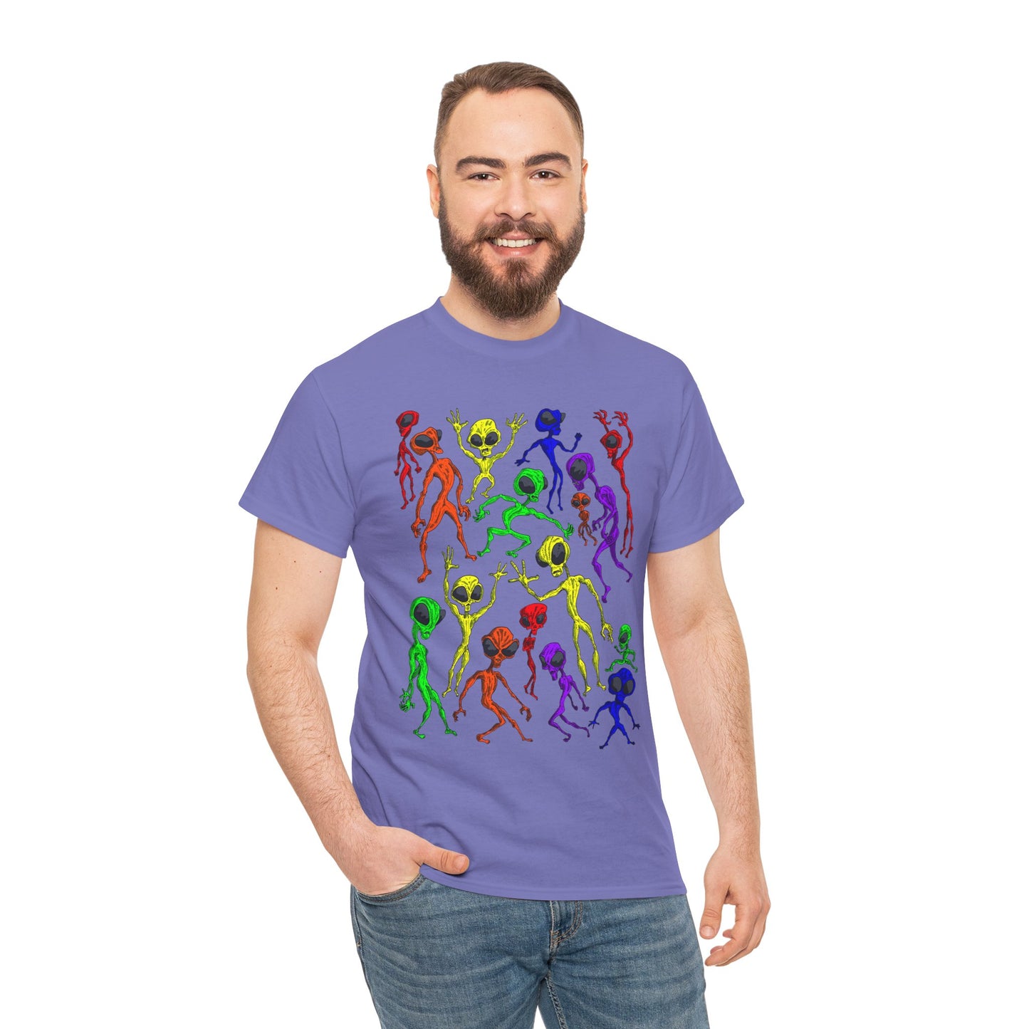 Rainbow Alien Dance Party Unisex Tee - Cosmic Sci-Fi Shirt