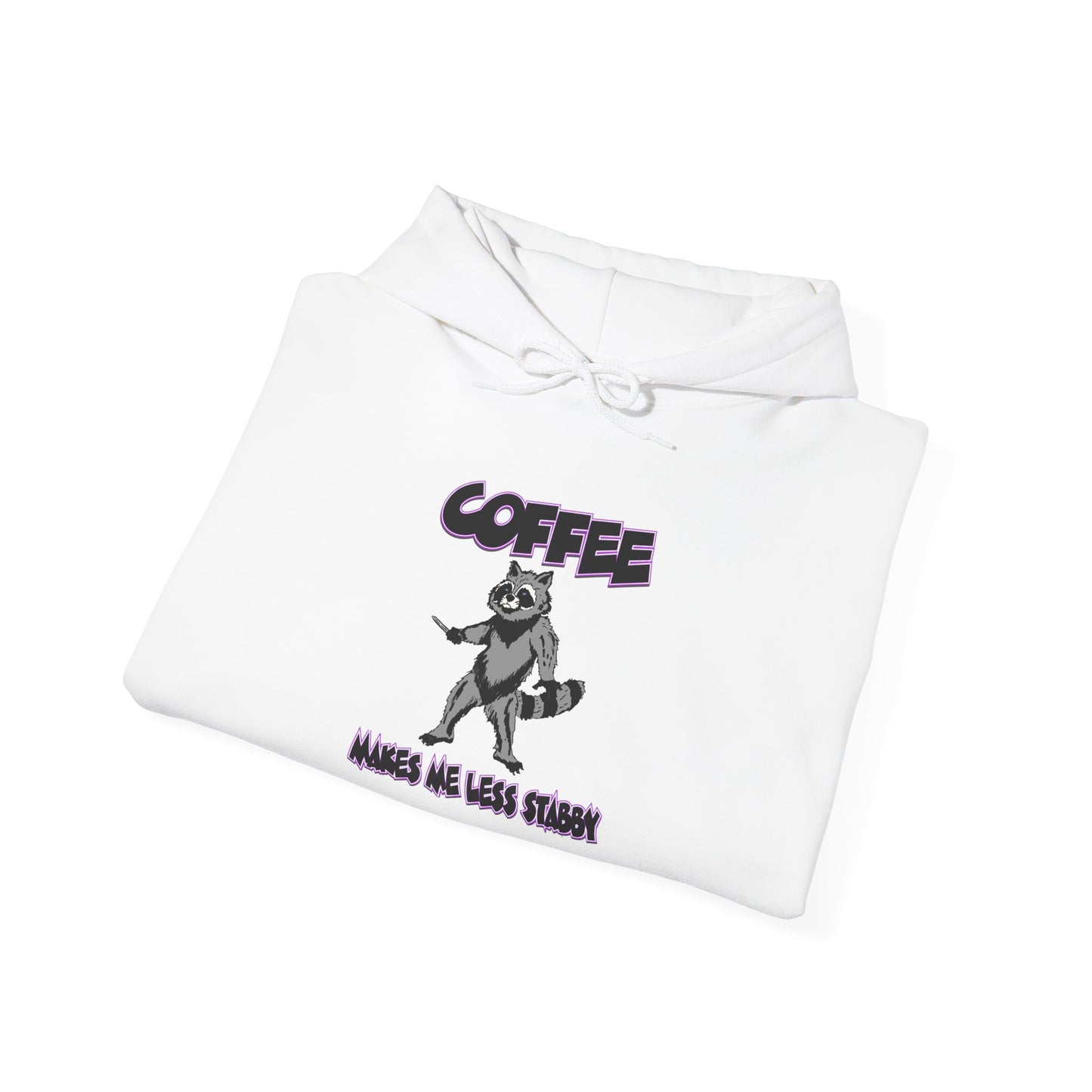 Coffee Makes Me Less Stabby Themed Unisex Hoodie with Fun Raccoon Design, Perfect for Coffee Lovers, Gift for Birthdays, Chill Days, Cozy Sweater