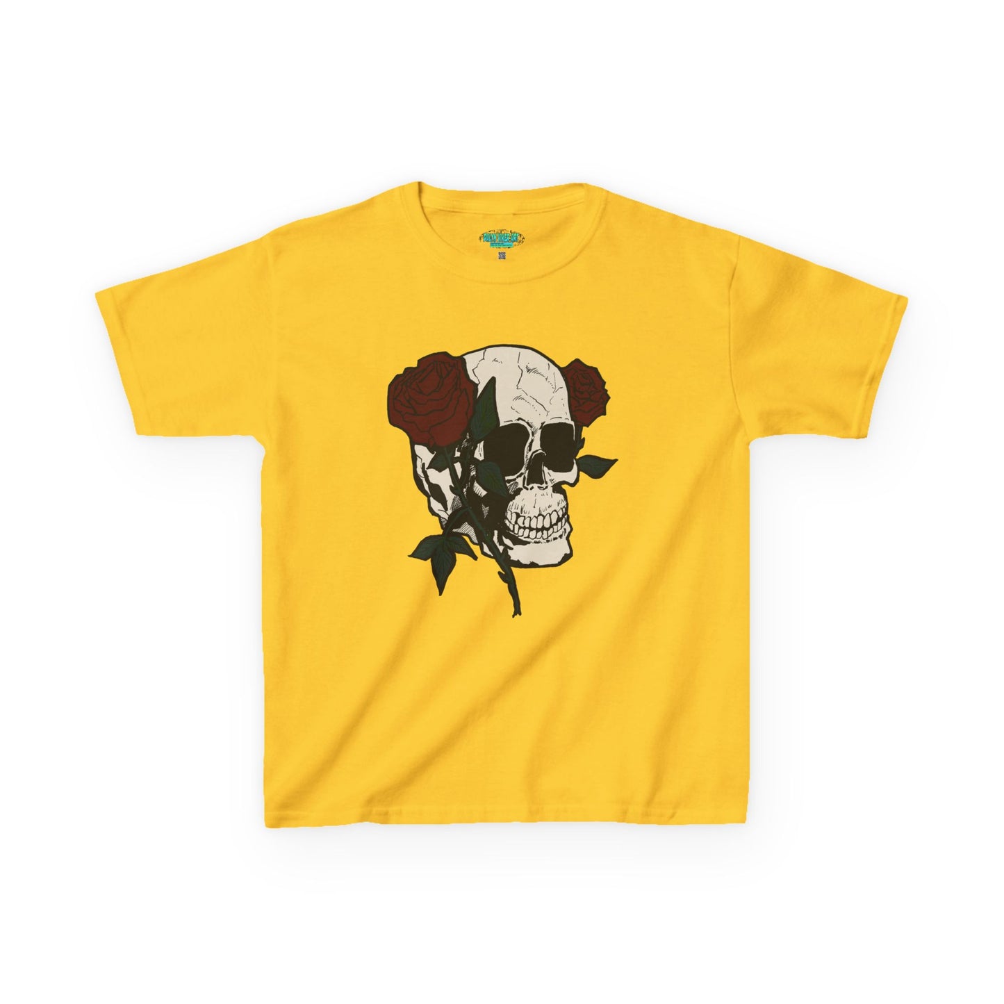 Kids Heavy Cotton Tee - Skull and Roses Graphic Tee for Trendy Kids