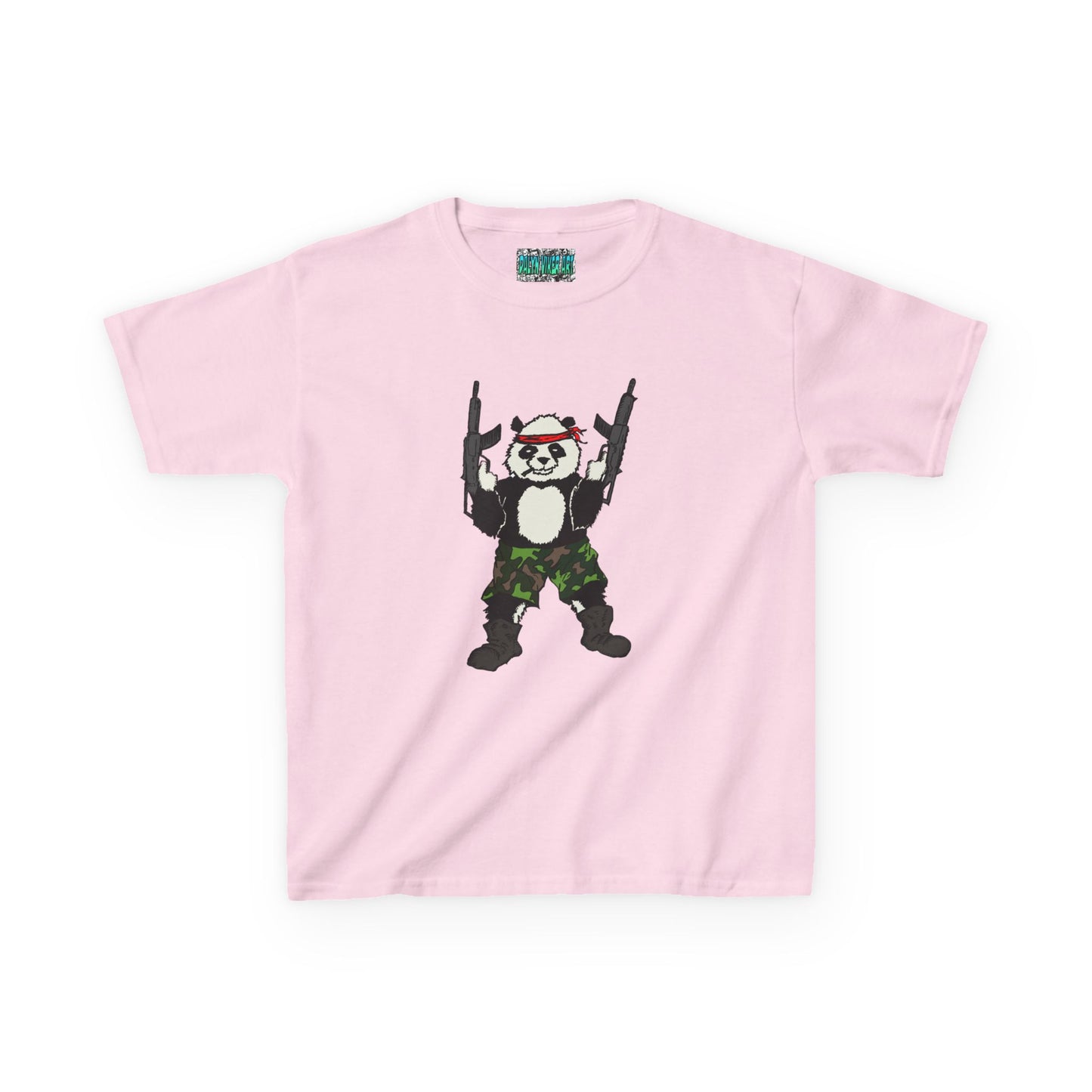 Kids Tee Panda Guns Military Comic Book Style Shirt