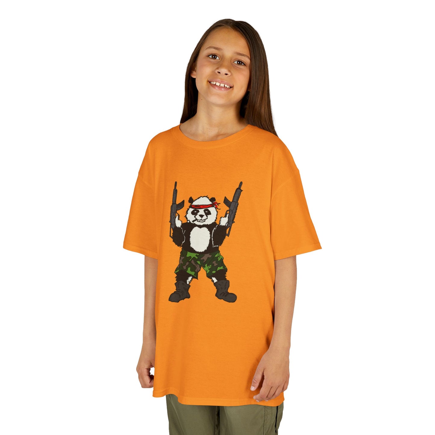 Kids Tee Panda Guns Military Comic Book Style Shirt