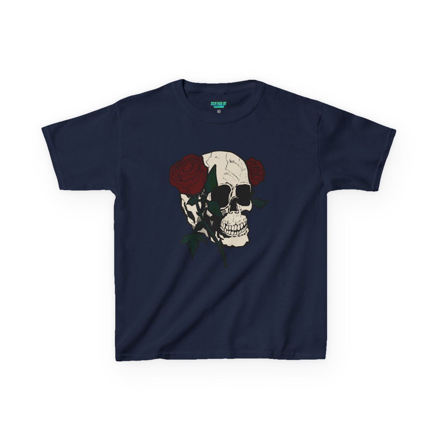 Kids Heavy Cotton Tee - Skull and Roses Graphic Tee for Trendy Kids