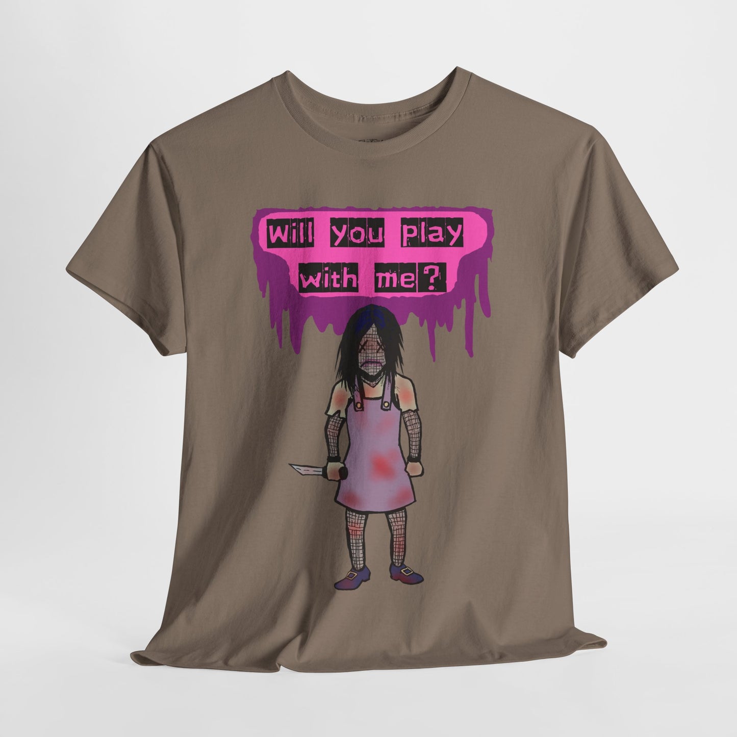 Chilling Evil Doll Horror Tee, Horror T-Shirt, Grey Tee, Unique Graphic Tee, Unisex Tee, Playful Scary Top, Halloween Shirt