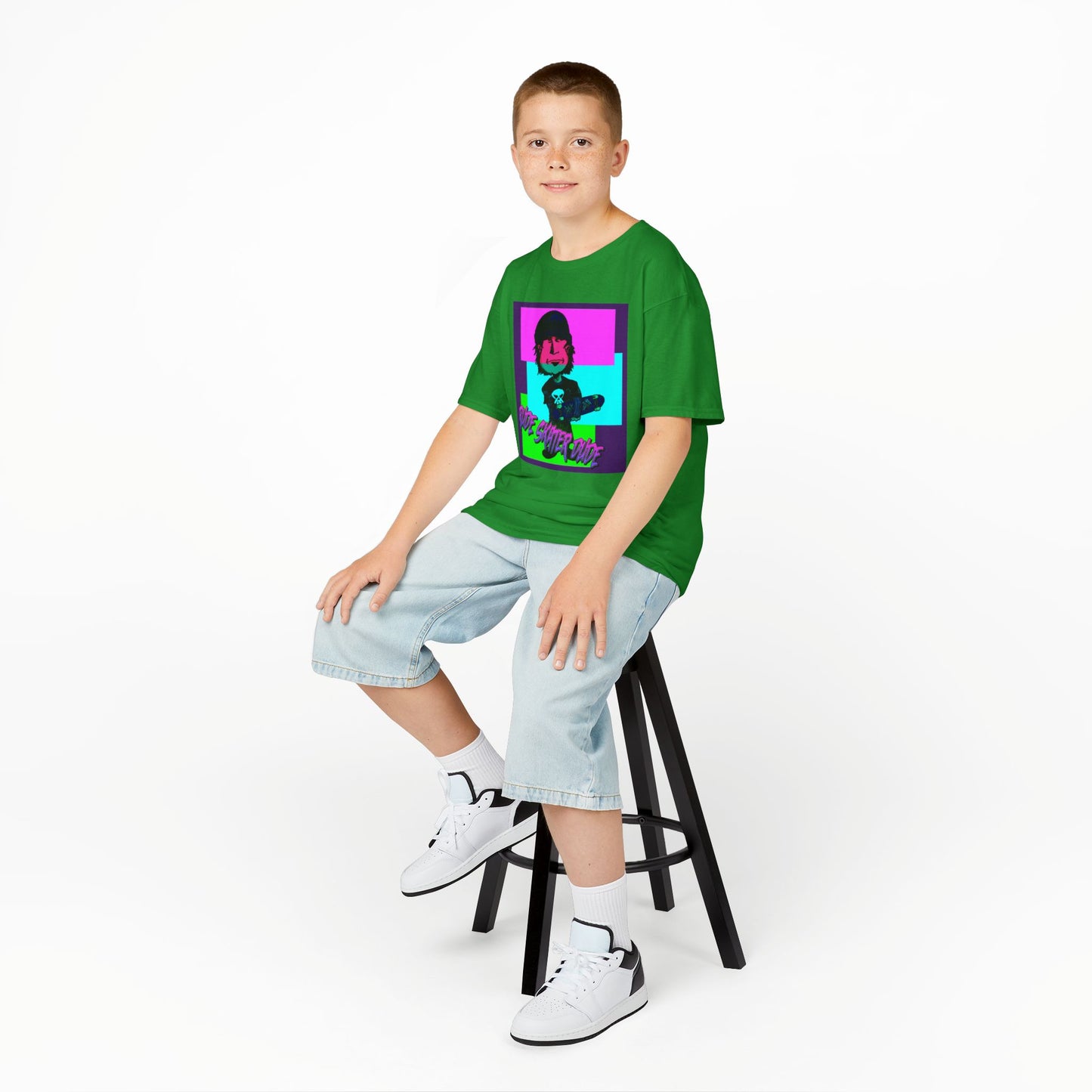 Kids Tee — Retro Neon Rude Skater Dude Kid Graphic T-Shirt