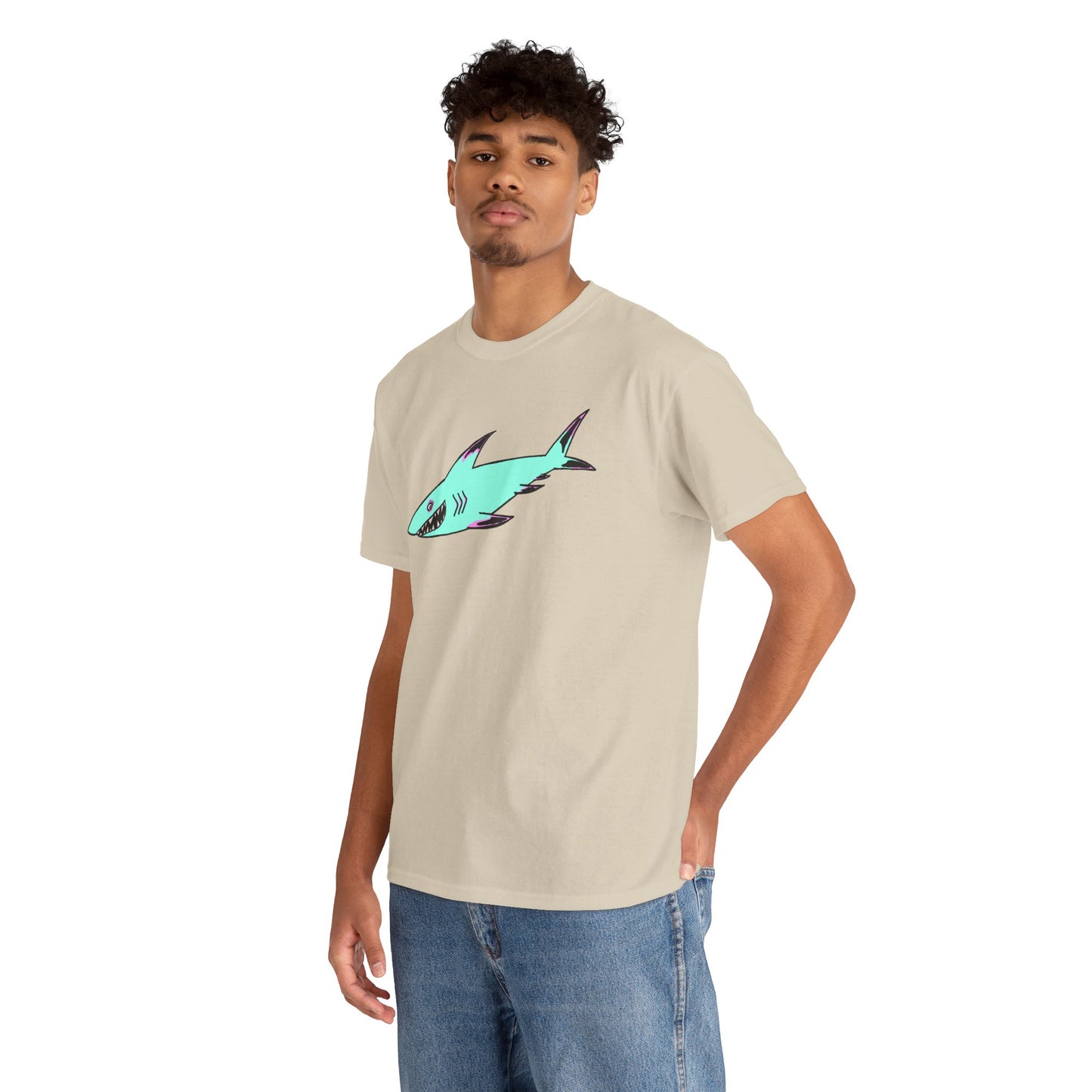 Cool Shark Graphic Unisex Heavy Cotton Tee, Ocean Lover Shirt, Beachwear, Casual Everyday Tee, Gift for Sharks Fans