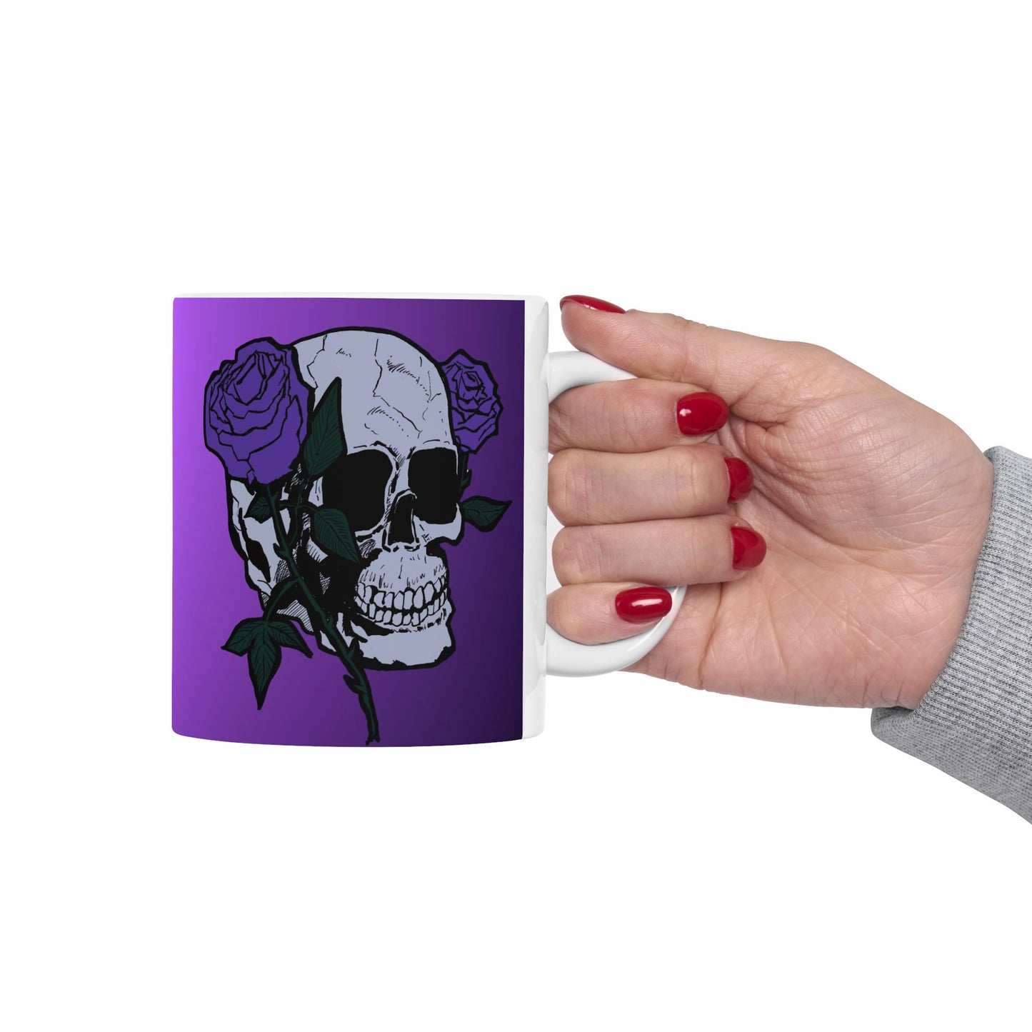 Purple Skull Rose Ceramic Mug — Gothic Floral Coffee Cup (11oz, 15oz)