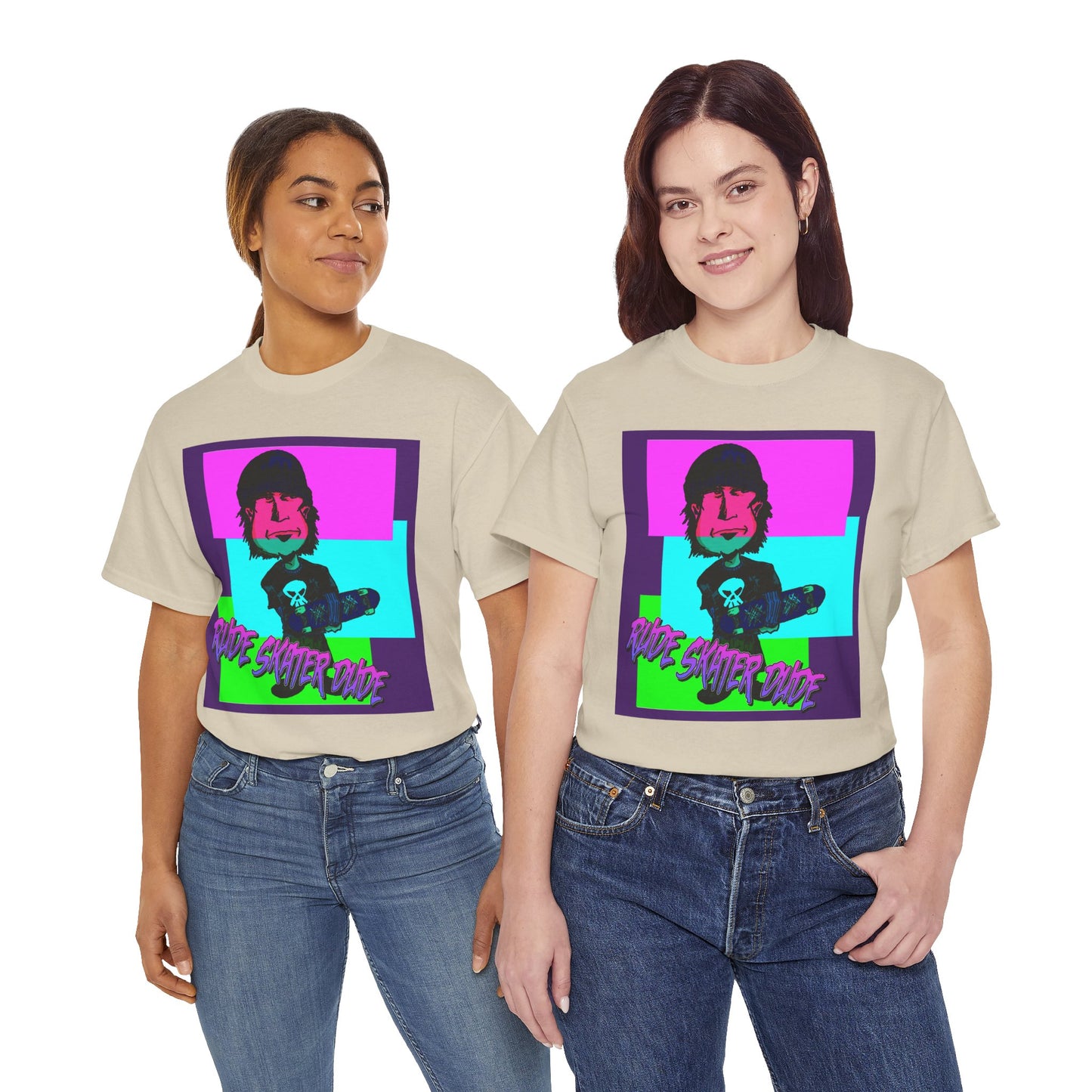 Retro Neon Skateboard Tee — "Rude Skater Dude" Graphic