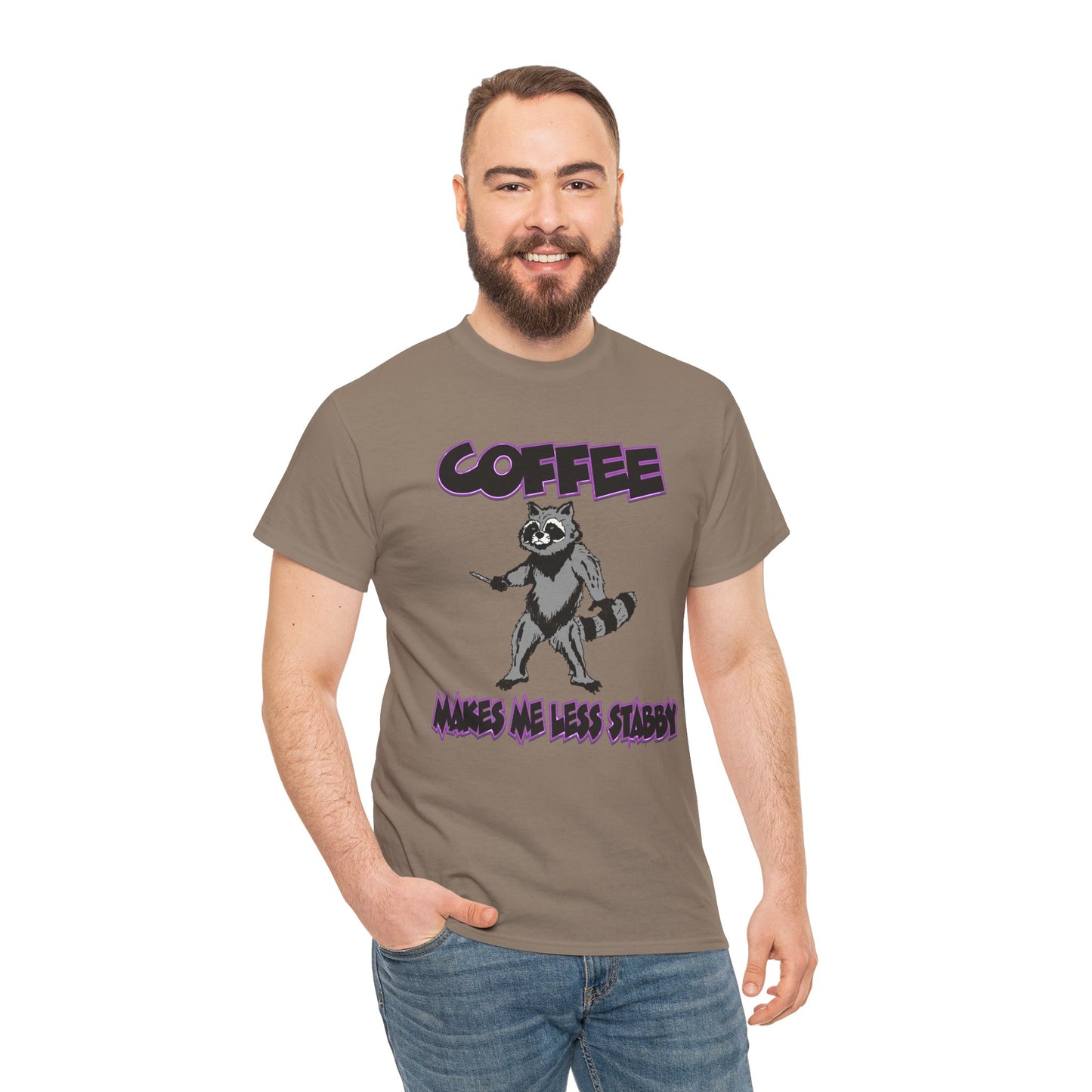 Funny Coffee Raccoon Unisex Heavy Cotton Tee