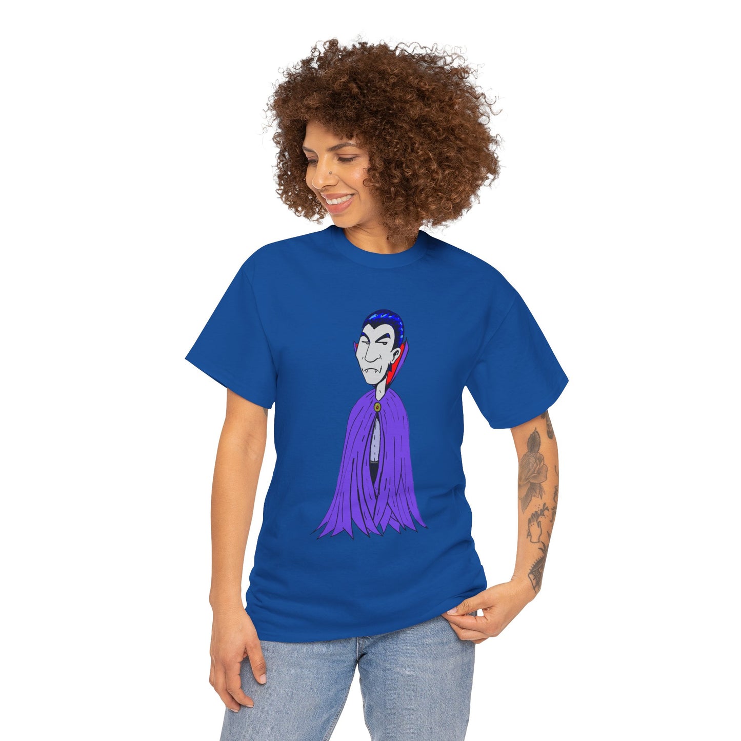 Vampire Cartoon Tee - Cute Purple Cloak Dracula Graphic T-Shirt