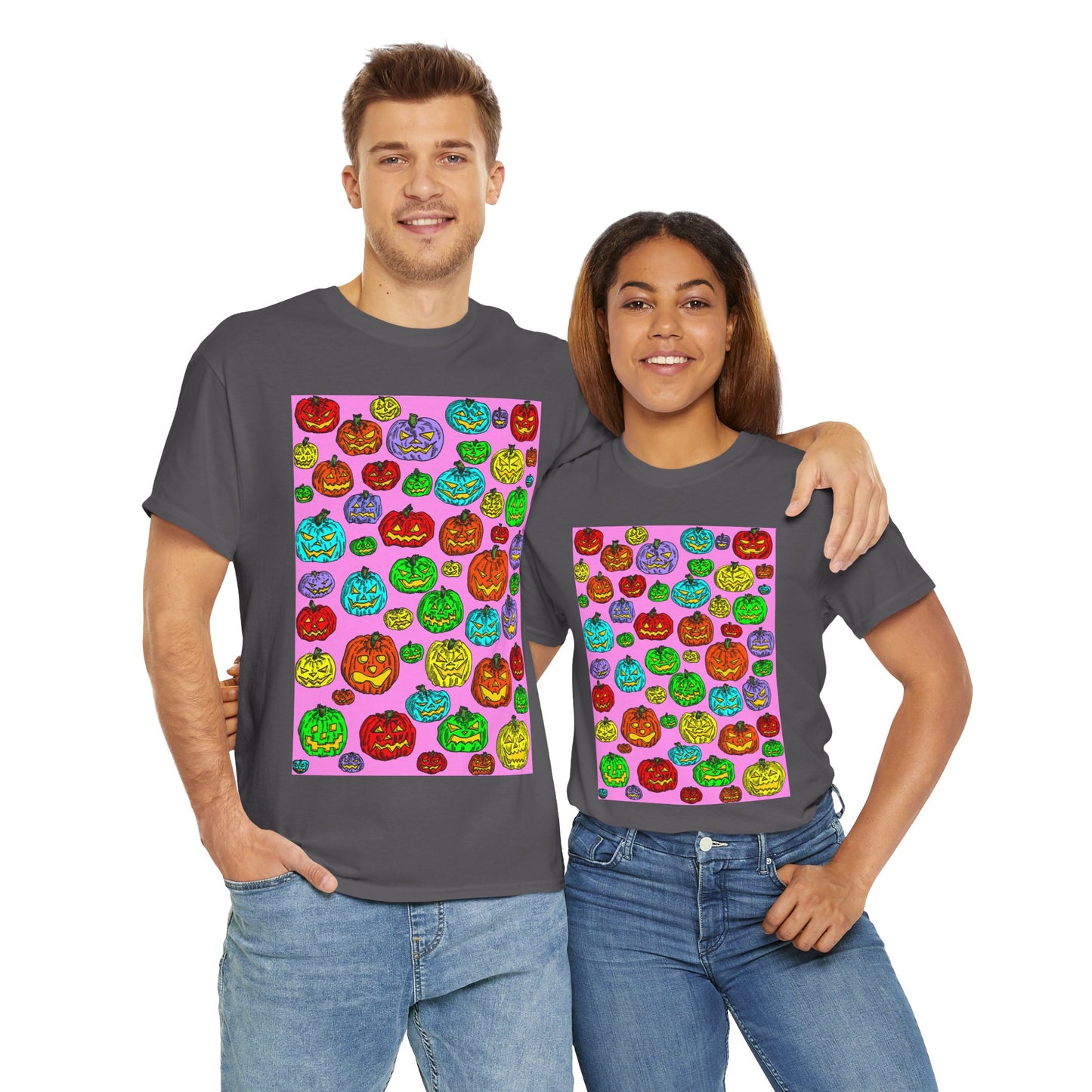 Colorful Pumpkin Graphic Tee, Unisex Cotton T-Shirt, Halloween Costume, Fall Apparel, Trendy Graphic Shirt, Casual Wear