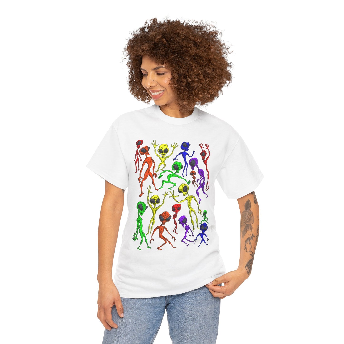 Rainbow Alien Dance Party Unisex Tee - Cosmic Sci-Fi Shirt