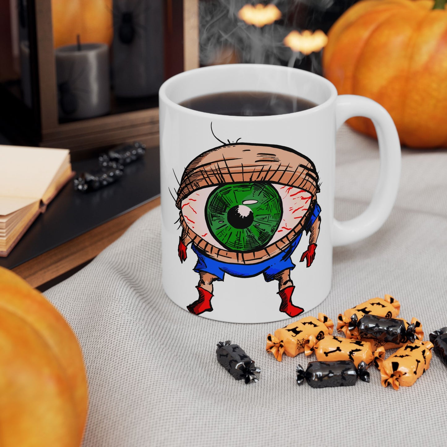 Terrif-EYE-ing Funny Ceramic Mug - Quirky Cartoon Design for Coffee Lovers