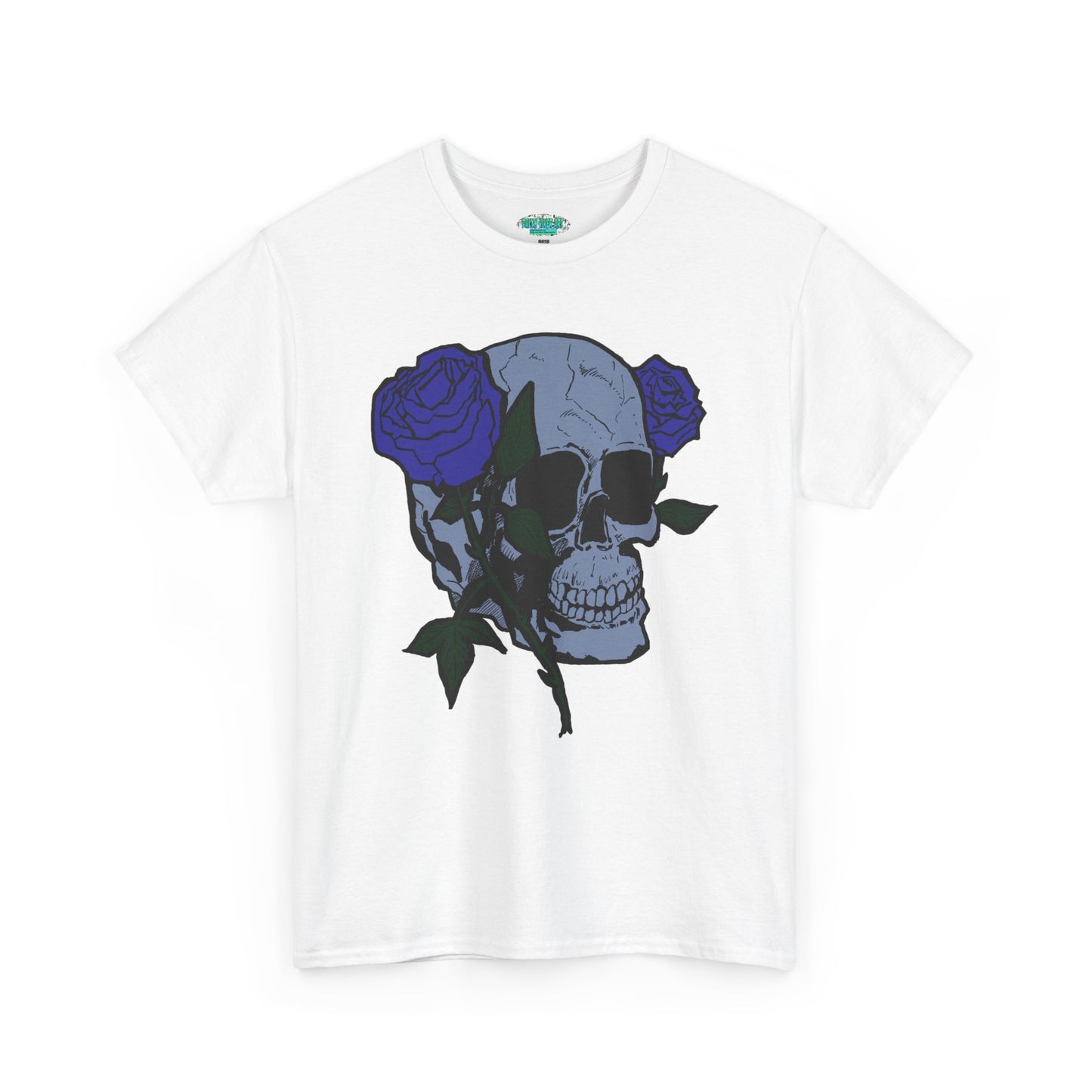 Unisex Heavy Cotton Tee with Skull and Rose Design - Edgy Streetwear Top