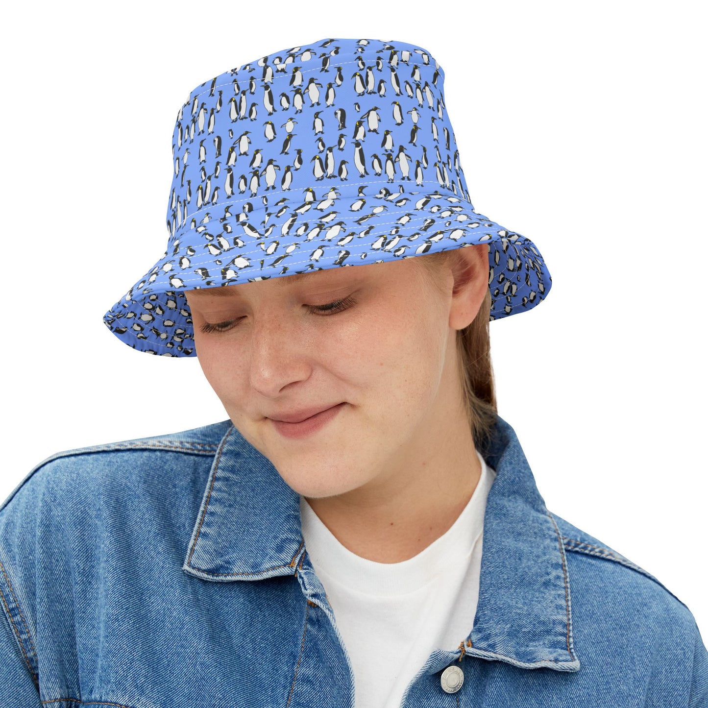 Penguin Print Bucket Hat, AOP Hat for Summer, Trendy Beach Hat, Fun Gift for Animal Lovers, Unique Gift for Adventurers