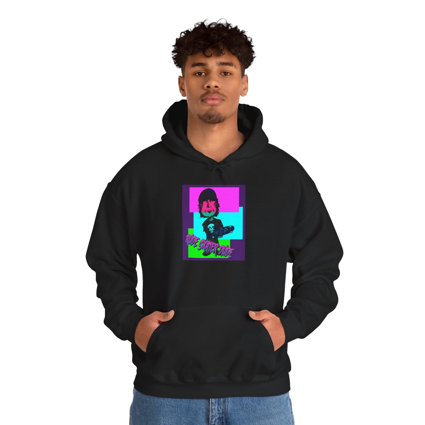 Retro Neon Rude Skater Dude Hoodie — Streetwear