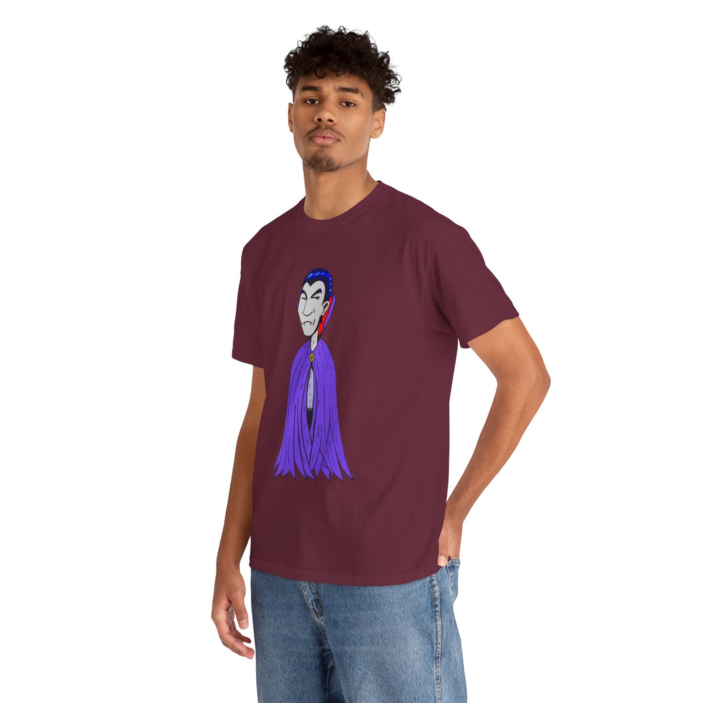 Vampire Cartoon Tee - Cute Purple Cloak Dracula Graphic T-Shirt