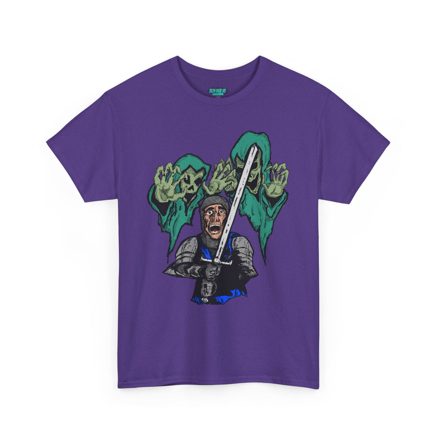 Unisex Heavy Cotton Tee - Knight with Sword Graphic - Casual Streetwear