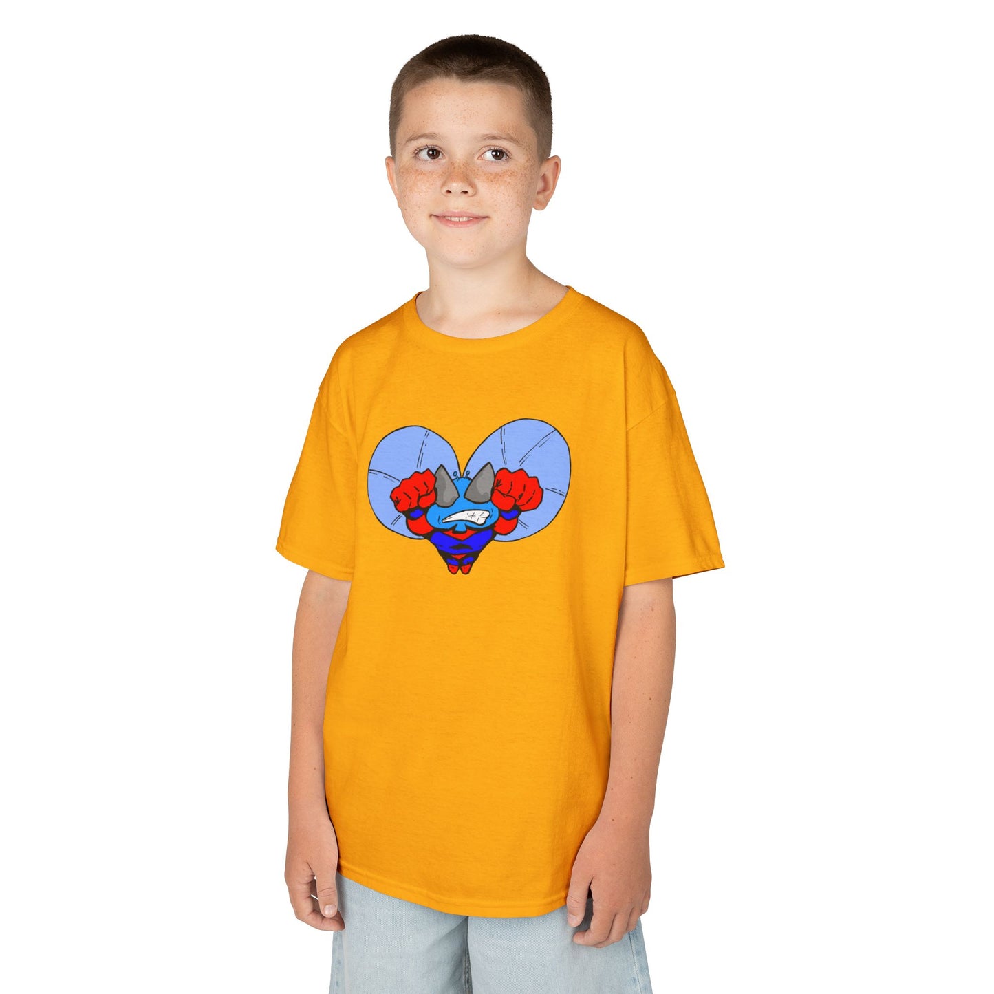 Astro-Fly Kids Superhero T‑Shirt — Cute Blue Hero Design
