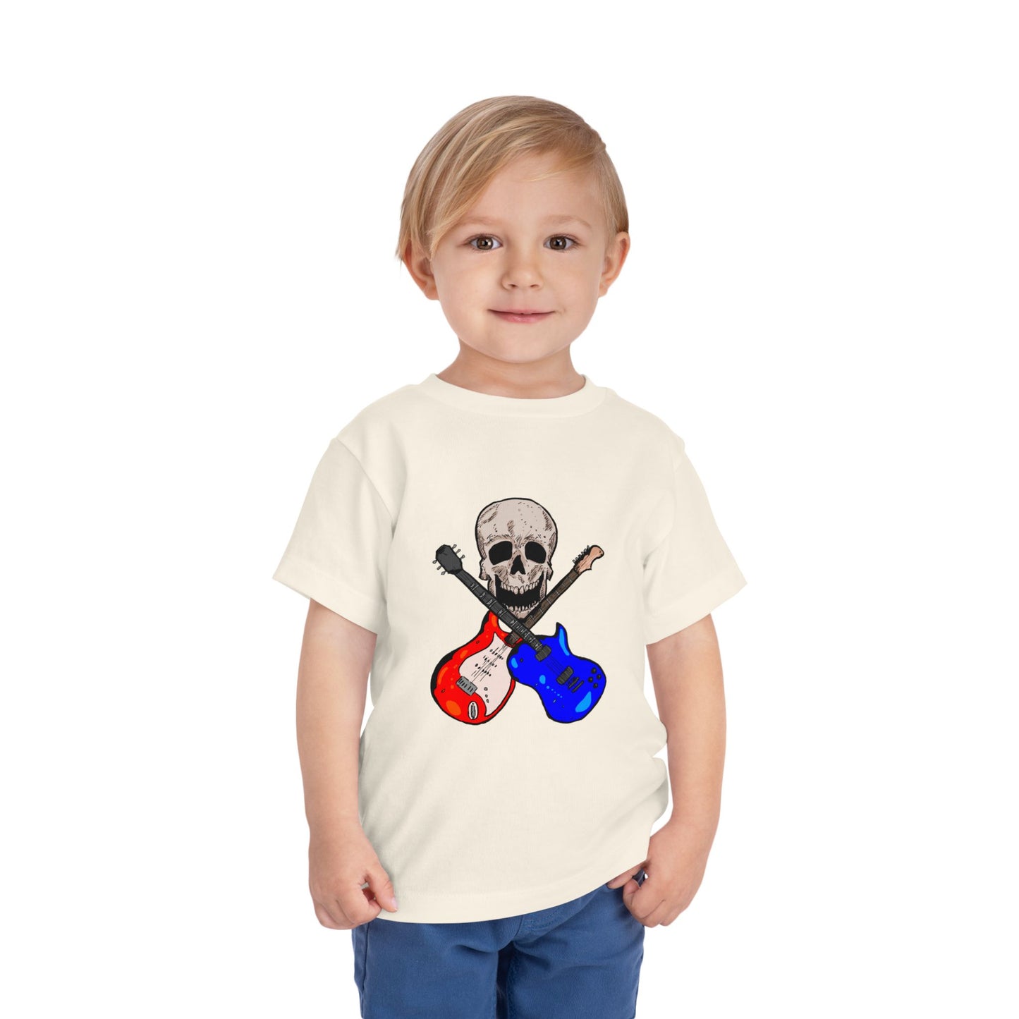 Toddler Tee — Skull with Red & Blue Electric Guitars Rock Shirt