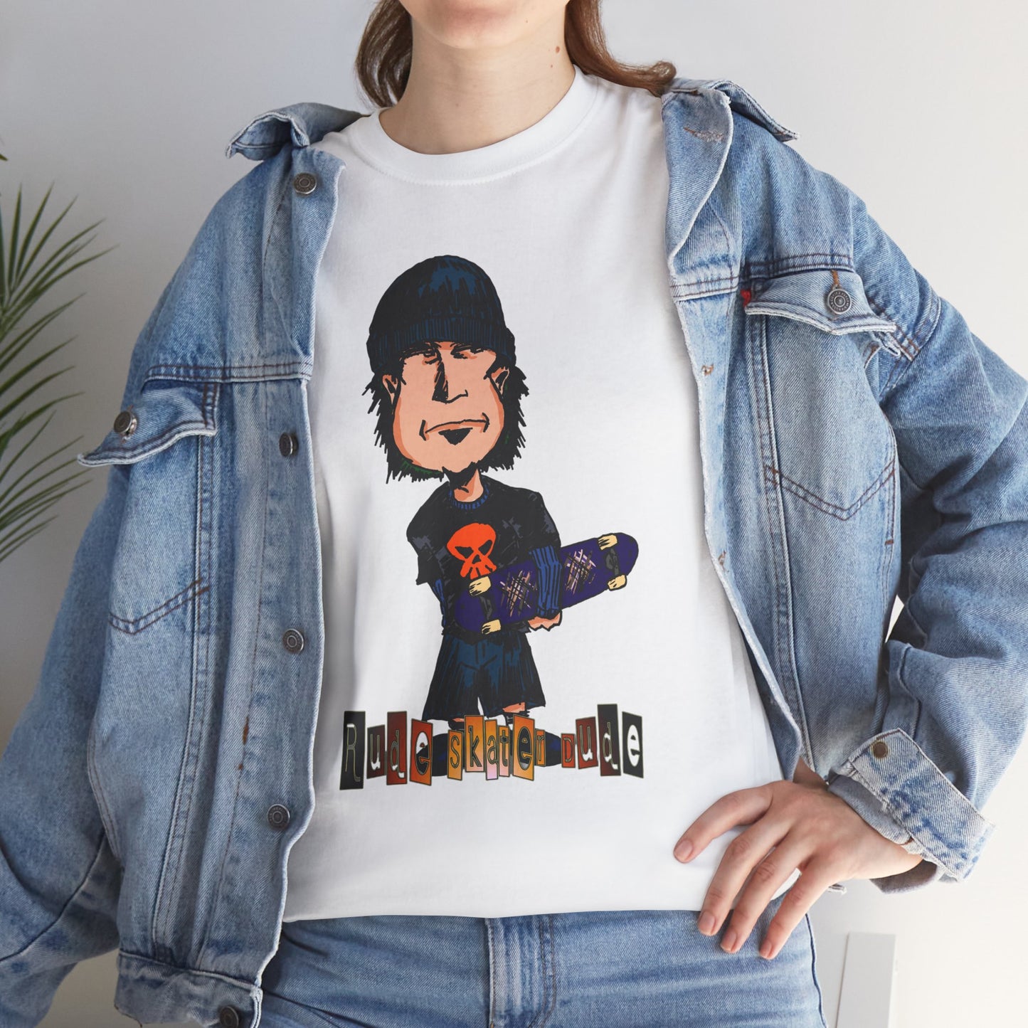 Rude Skater Dude Cartoon Skate Punk T-Shirt — Skateboarding Tee with Skull Design
