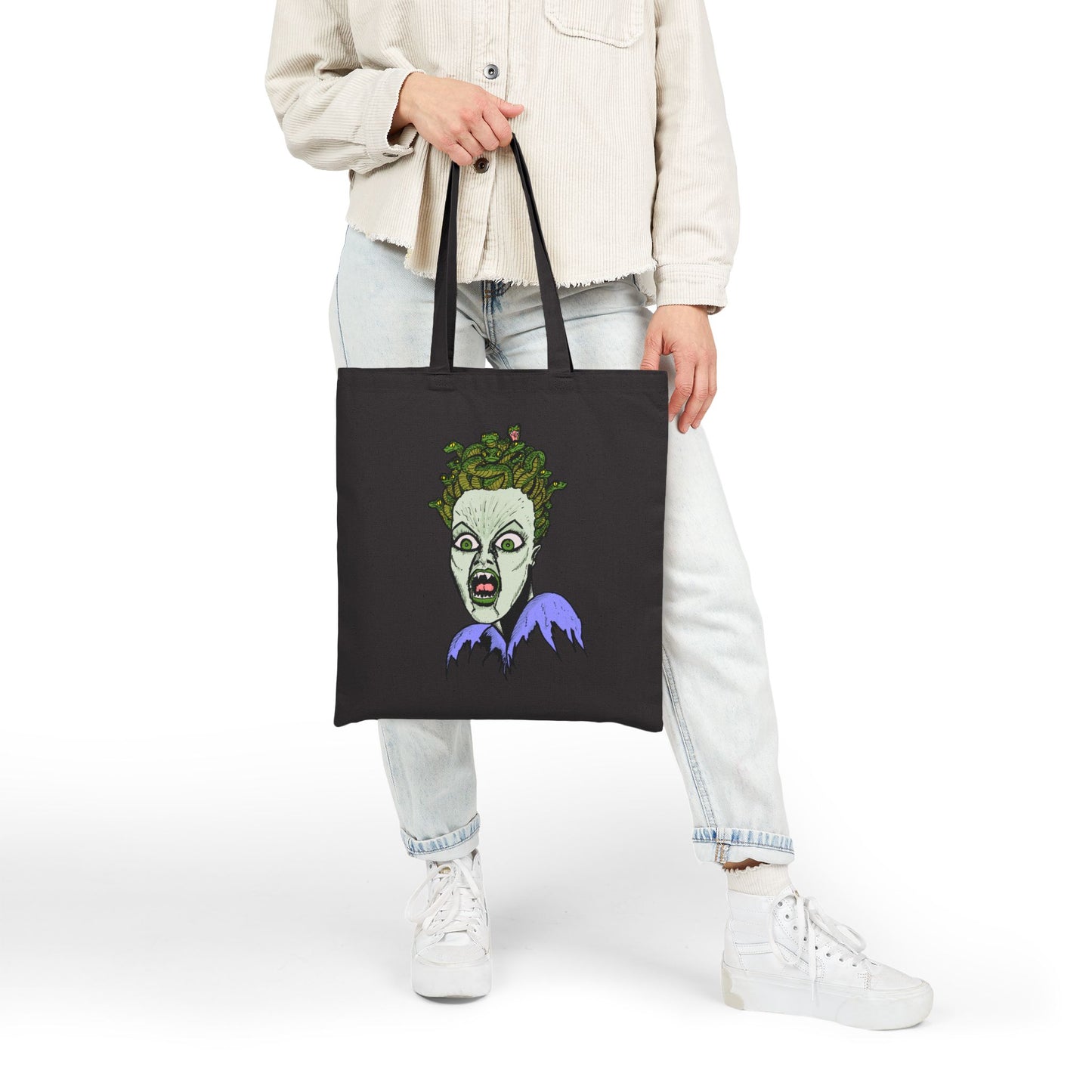 Tote Bag - Green Ghoulish Medusa Face Halloween Canvas Tote