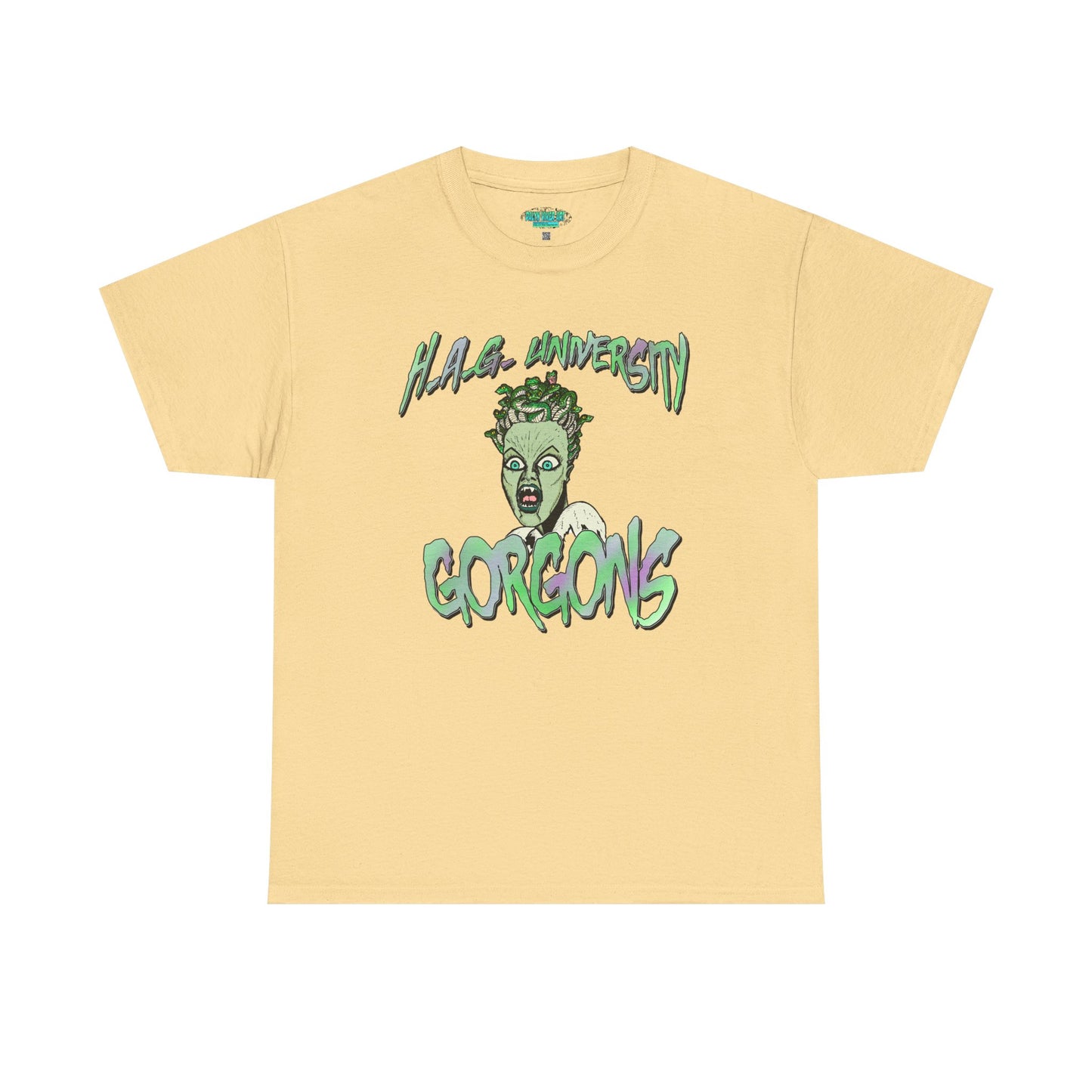 H.A.G. University Gorgons Unisex Heavy Cotton Tee - Spooky & Fun Graphic T-Shirt