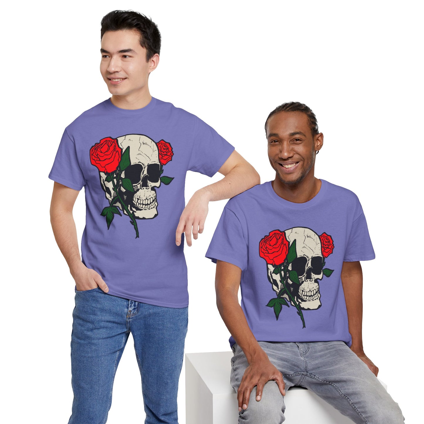Skull & Roses Unisex Heavy Cotton Tee - Edgy Graphic T-Shirt for Casual Style